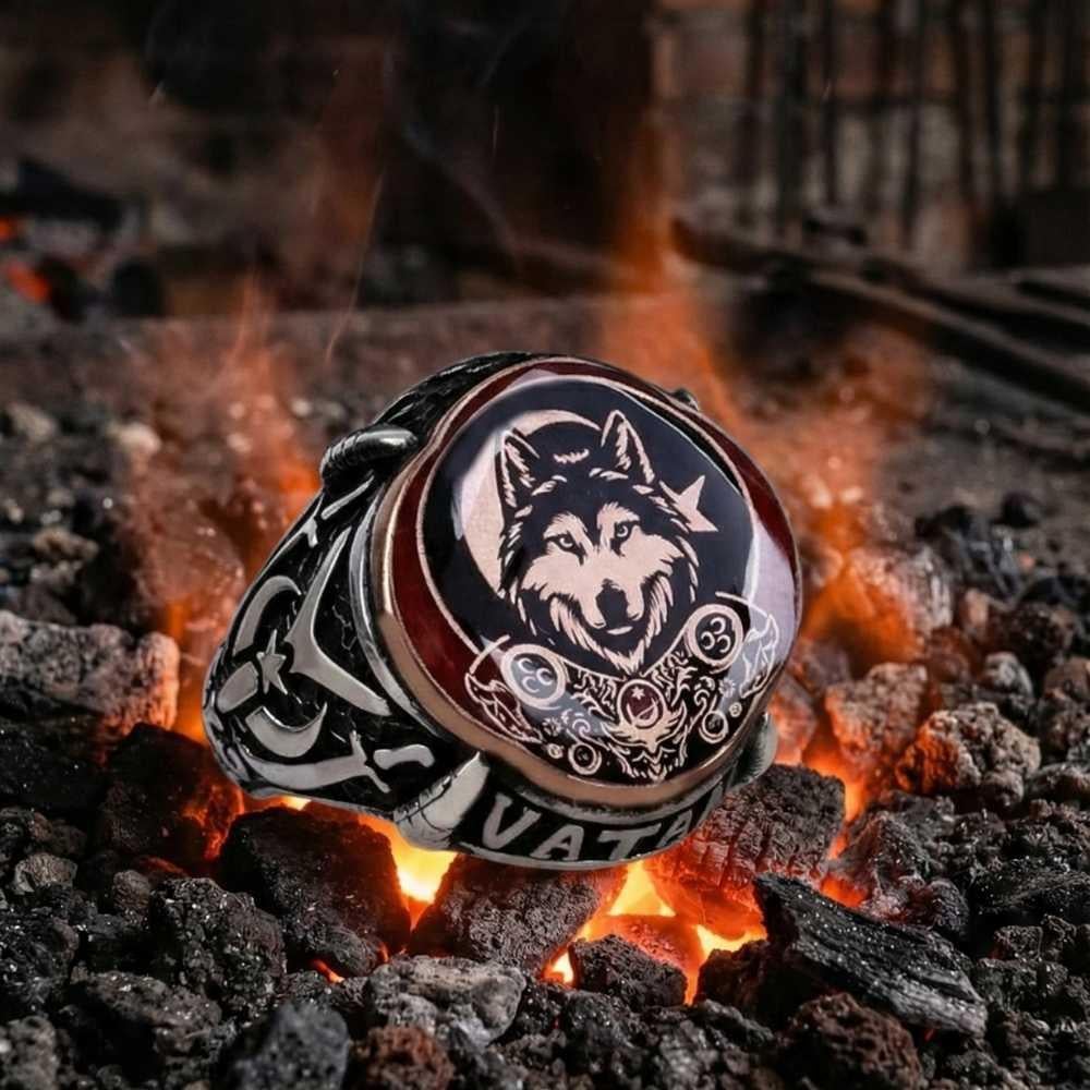 Üç Hilal Bozkurt Türk Bayrağı Gümüş YüzükBozkurt Yüzükleri