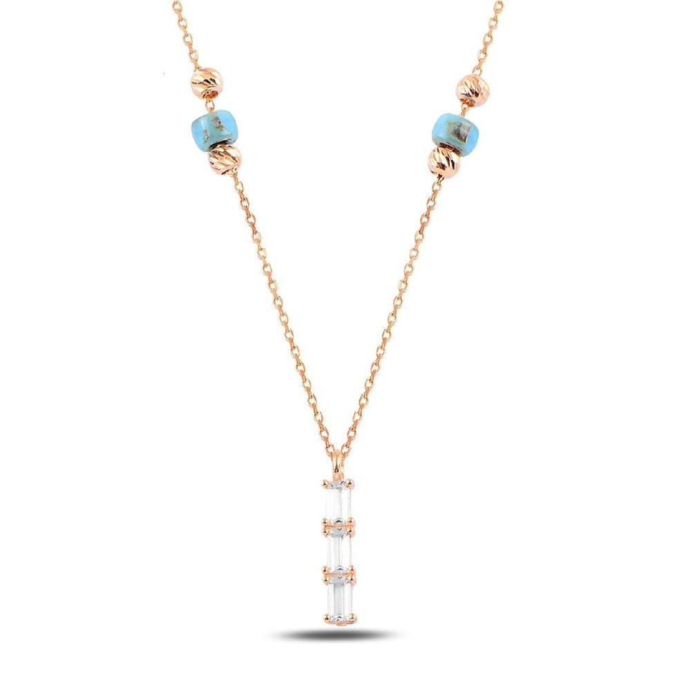 Üç Sıra Baget Taşlı Kadın Gümüş Kolye