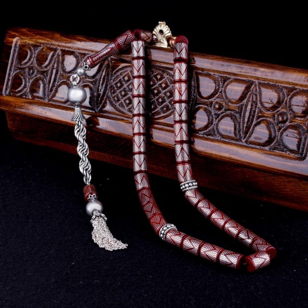 Usta El İşçiliği Gümüş İşlemeli Kesme Kuka Tesbih