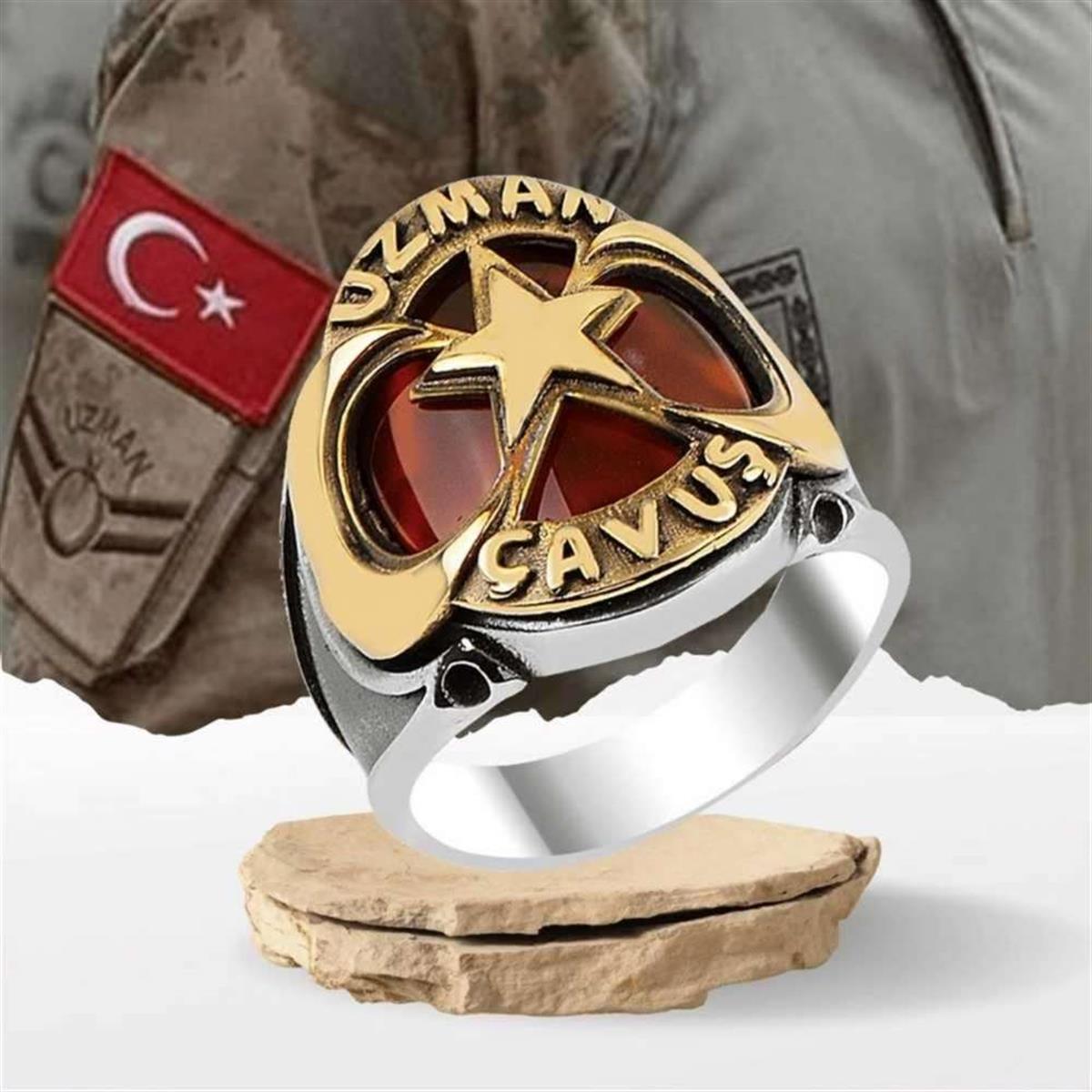 Uzman Çavuş Taşlı Gümüş Erkek Yüzük
