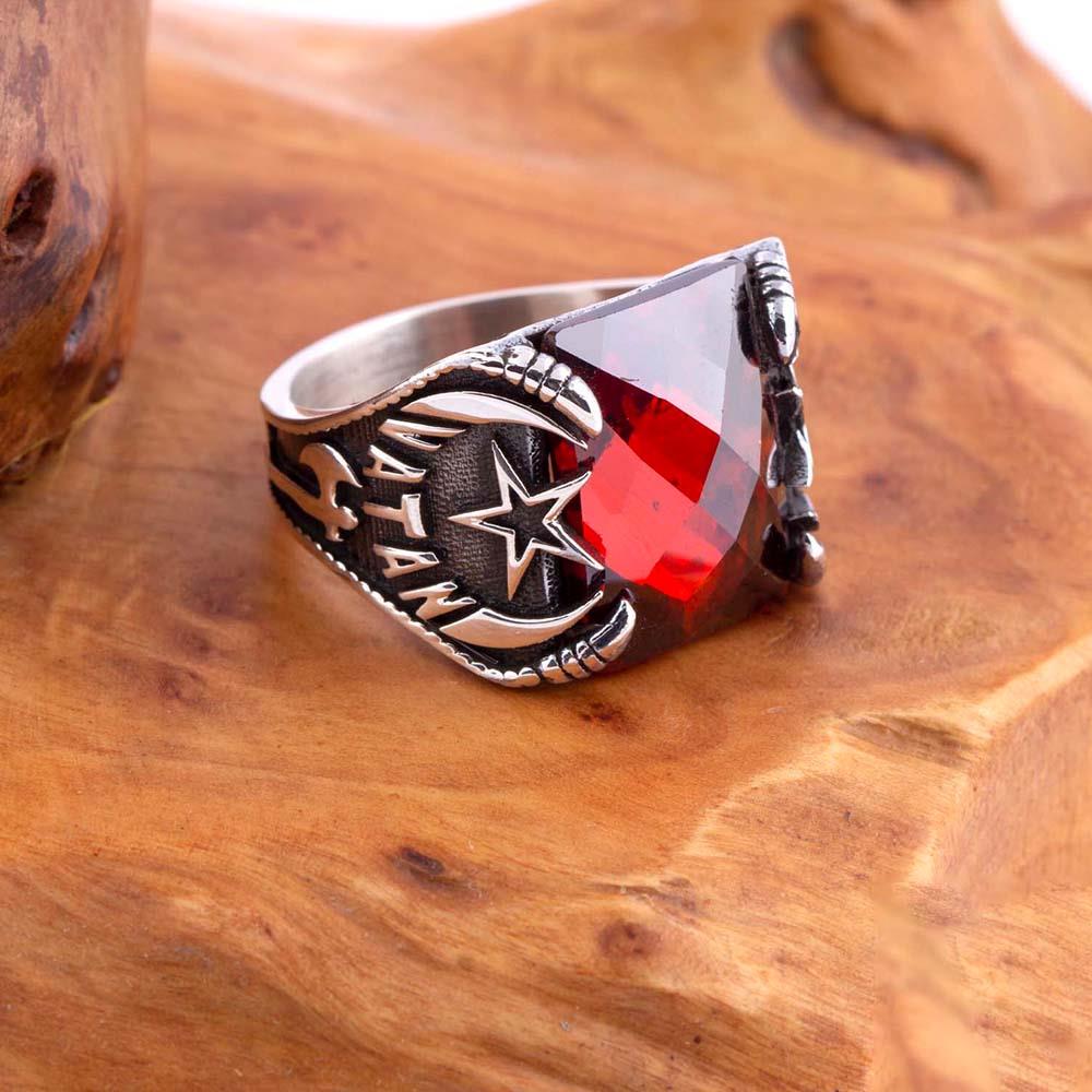 Vatan Yüzüğü Özel Kesim Zirkon Taşlı Gümüş Erkek YüzükZircon Stone Ring