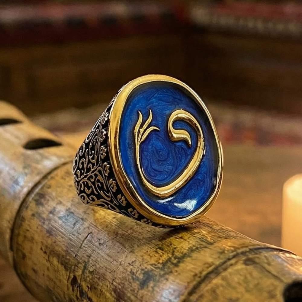 Vav Harfli Mineli Gümüş Erkek YüzükElif Vav Yüzük