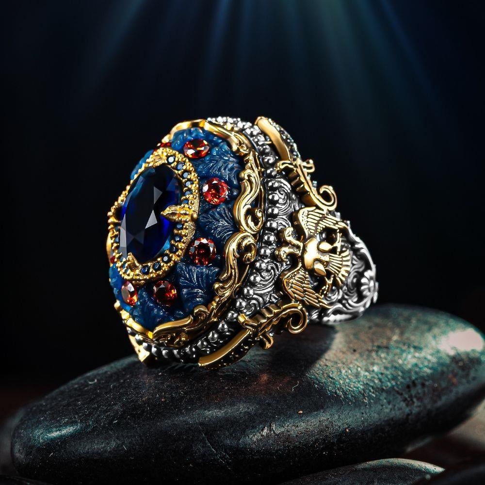 Yanları Selçuklu Kartalı Özel Tasarım Gümüş Yüzük