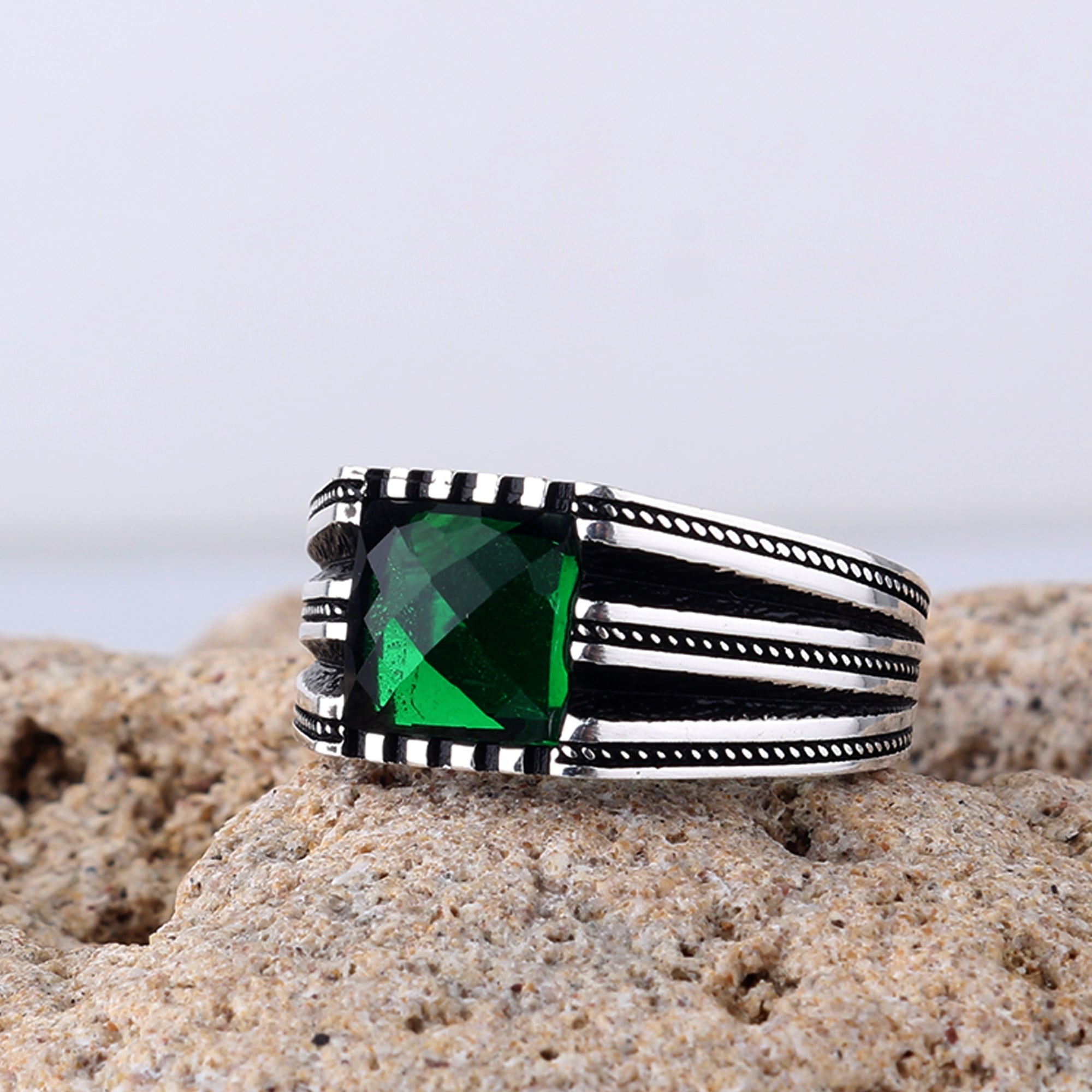 Yeşil Renk Zirkon Taşlı 925 Ayar Gümüş YüzükZircon Stone Ring