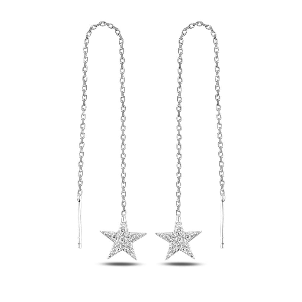 Yıldız Taşlı Sallantılı Gümüş Küpe Silver