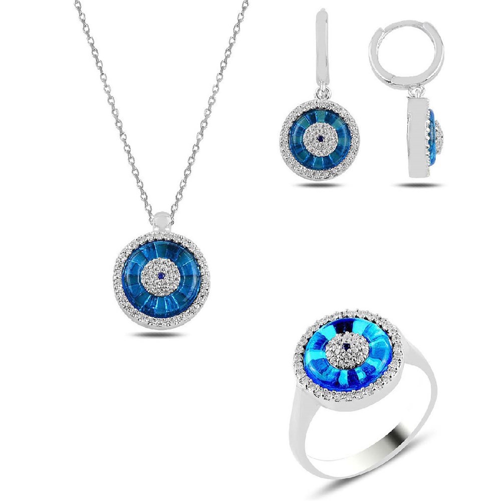 Yuvarlak Lapis Taşlı Gümüş Bayan Set
