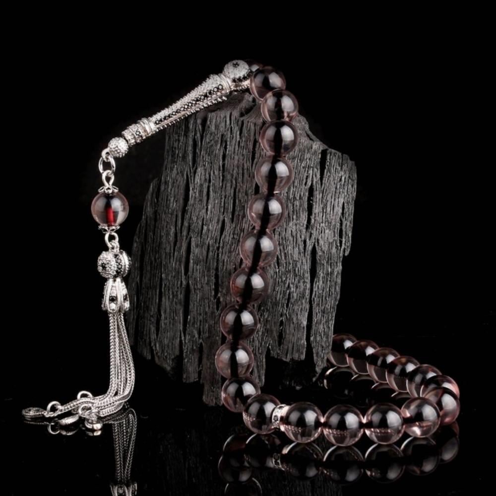 Zirkon Gümüş Püskülü Duman Renk Ateş Kehribar TesbihFire Amber Rosary