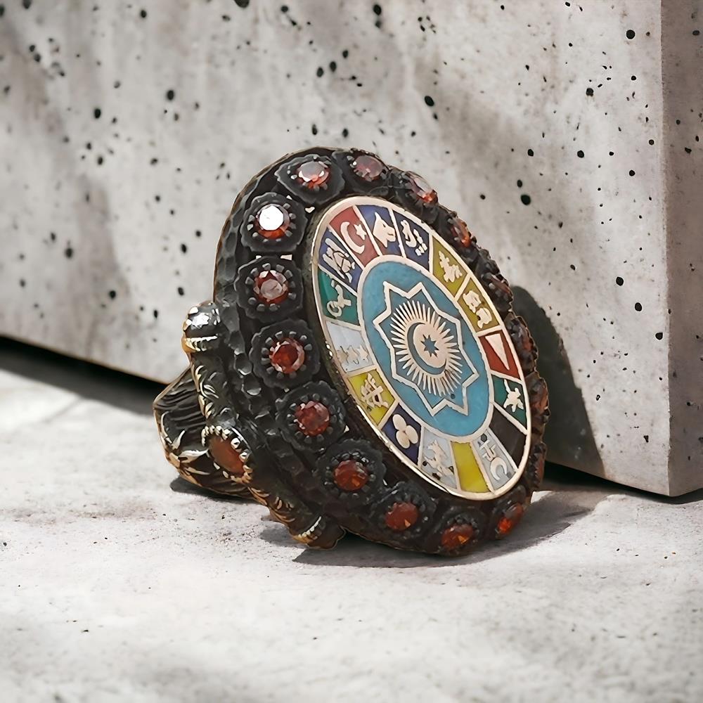 Zirkon Taş Süslemeli 16 Türk Devleti Gümüş Yüzük