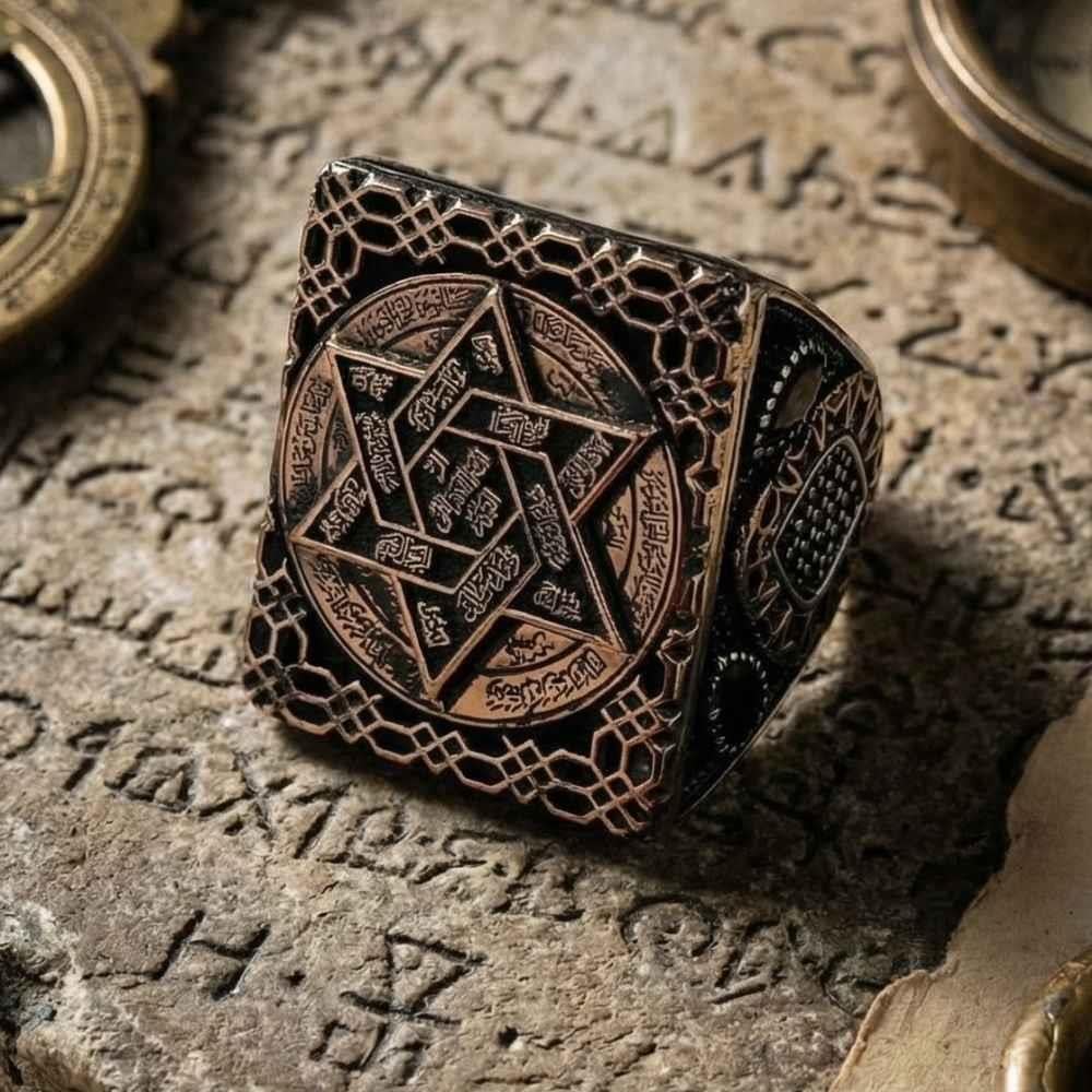 Zirkon Taşlı İsmi Azam Süleyman Mührü Erkek Gümüş YüzükSüleyman Mührü Yüzükler