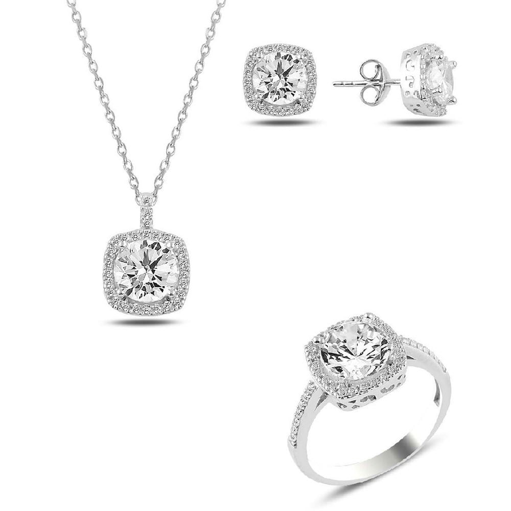Zirkon Taşlı Kadın Gümüş Set