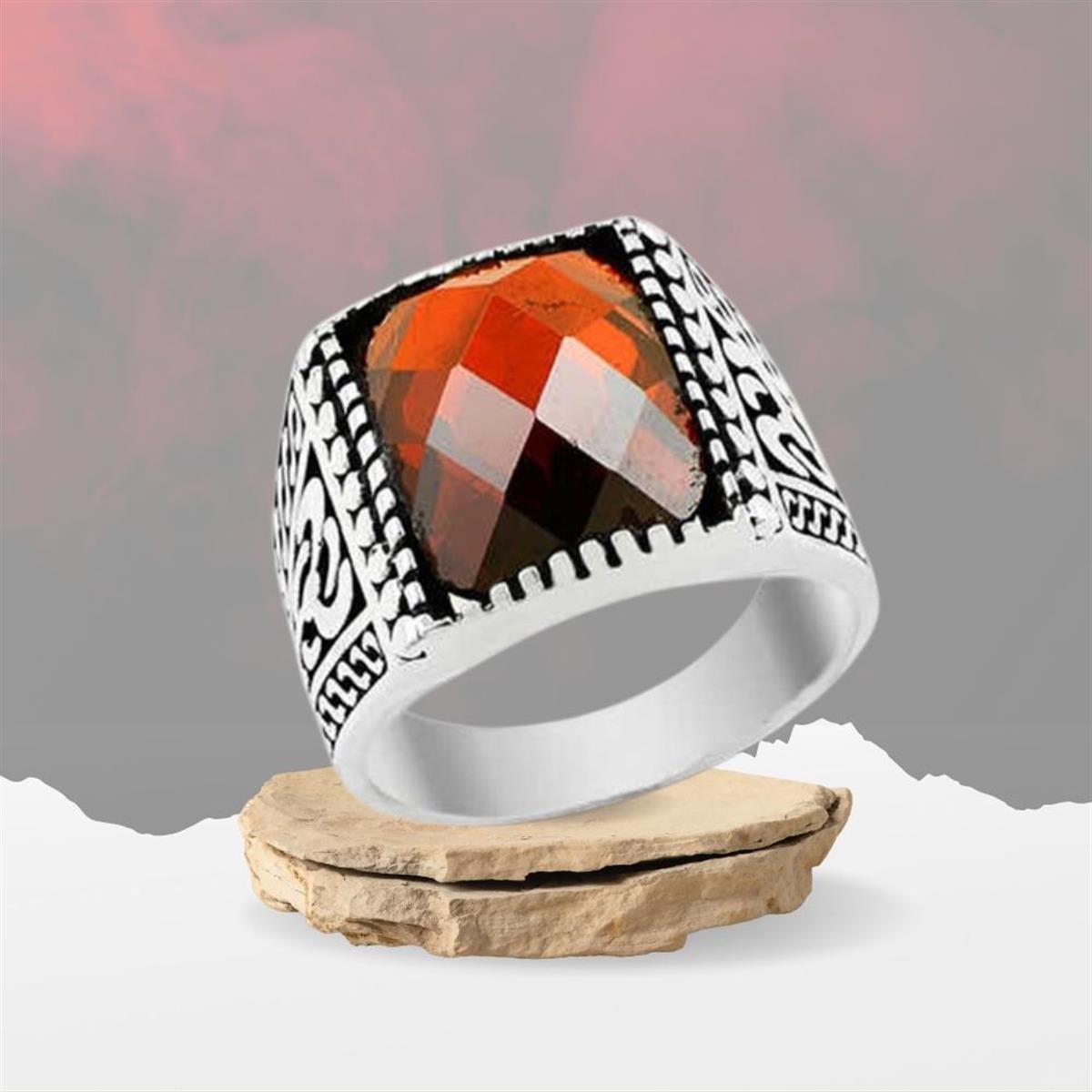 Zirkon Taşlı Örgü Motifli Gümüş Erkek Yüzük