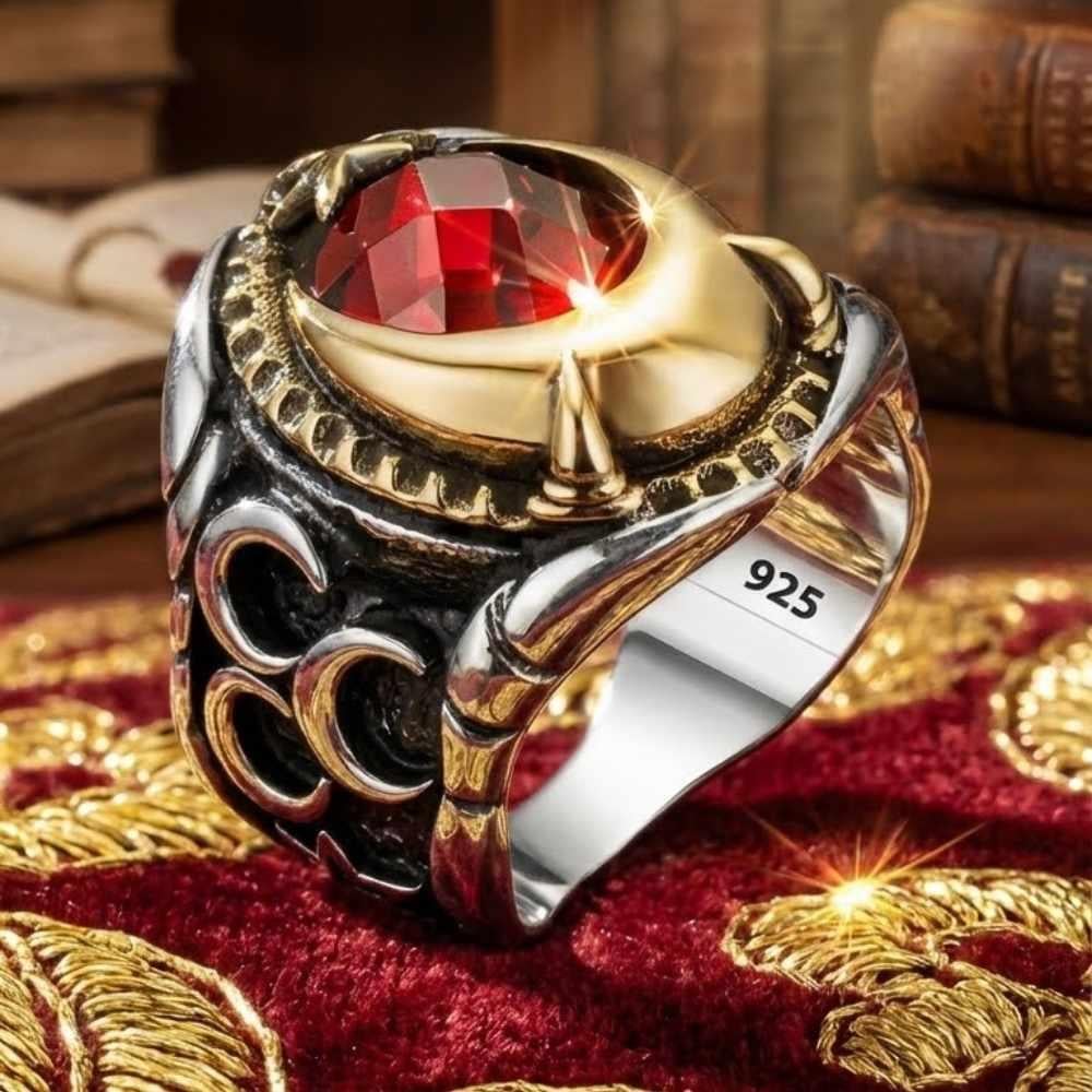 Zirkon Taşlı Üç Hilal İşlemeli Gümüş YüzükÜç Hilal Yüzük