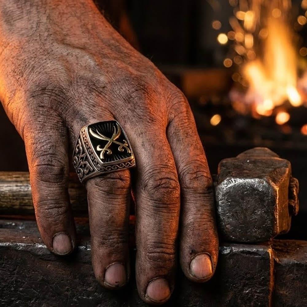 Zülfikar Motifli Desenli Gümüş Erkek YüzükZülfikar Kılıcı Yüzük