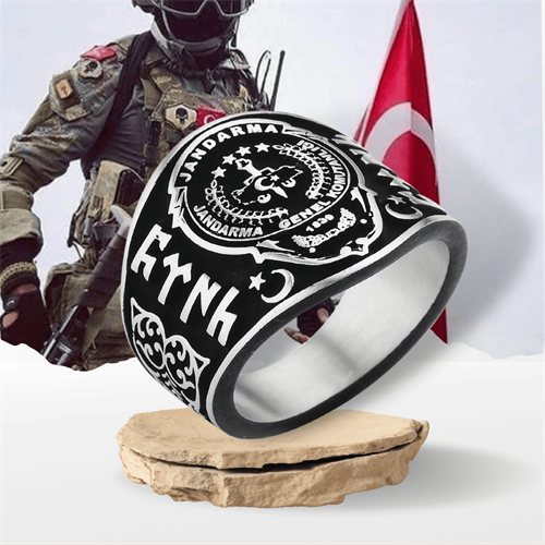 Jandarma Göktürkçe Türk Yazılı Gümüş Erkek Yüzük