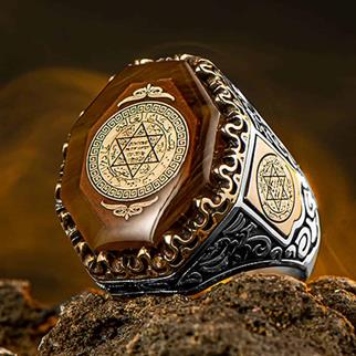 Handmade Amber Stone Seal of Solomon Ring