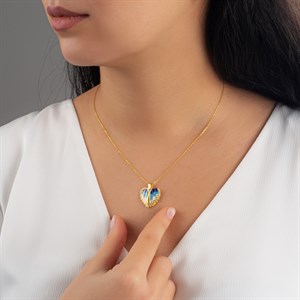 Mavi Mineli Açılır Kalp Model İsimli Gümüş Kolye
