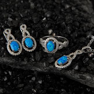 Sonsuzluk Motifli Mavi Opal Taşlı Kadın Gümüş Set