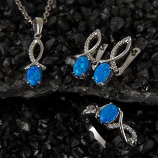 Zirkon Taşlı Mavi Opal Kadın Gümüş Set