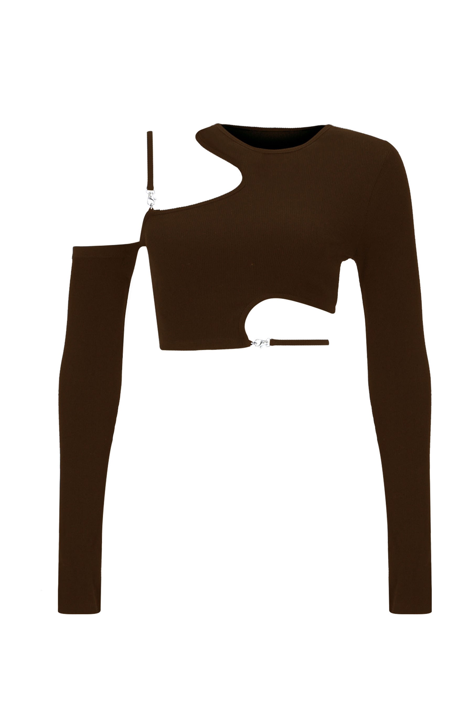 Kahverengi Kancalı Uzun Kollu Body