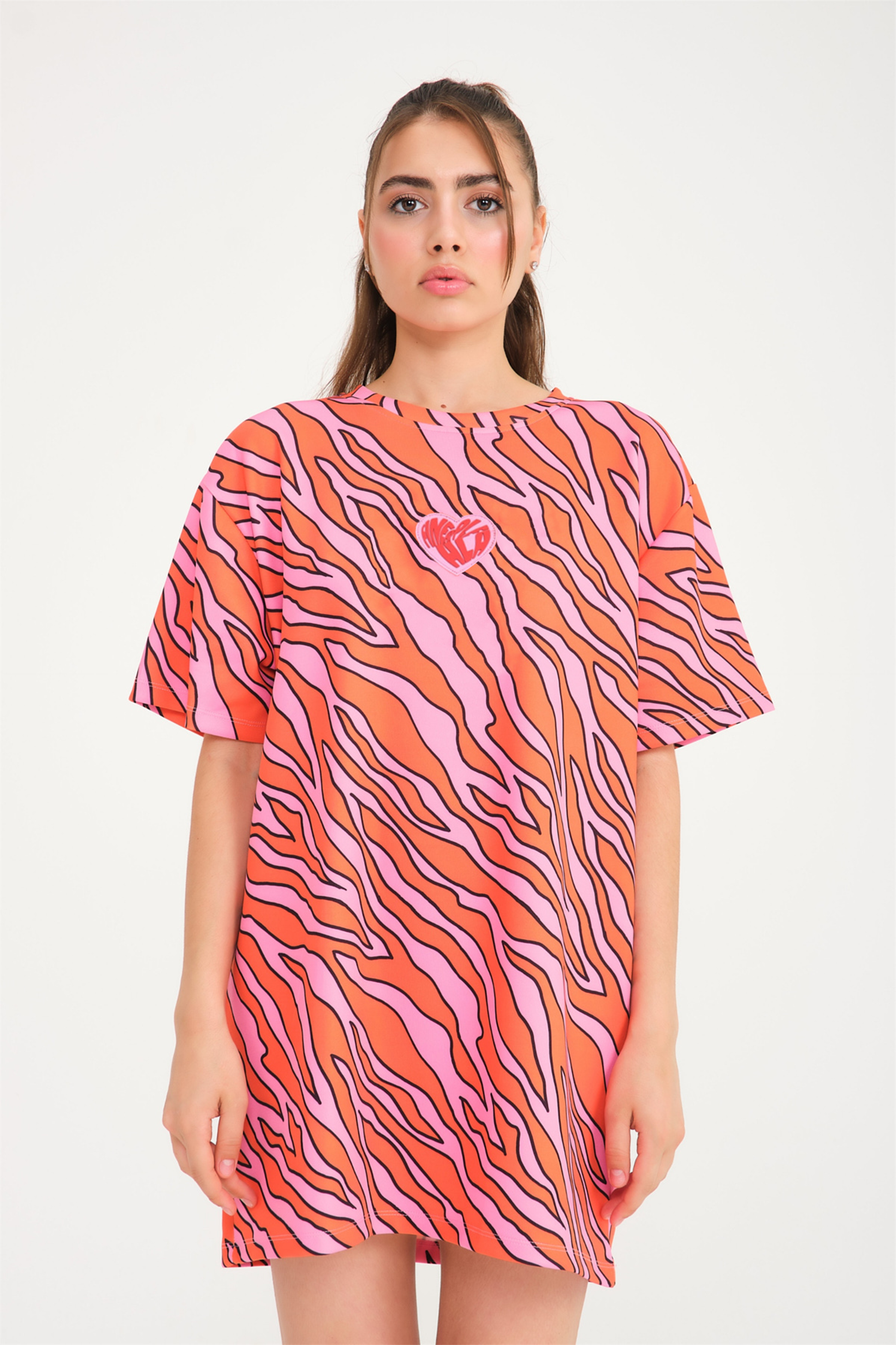 Ala X Fineapple Pembe Turuncu Zebra T-shirt Elbise