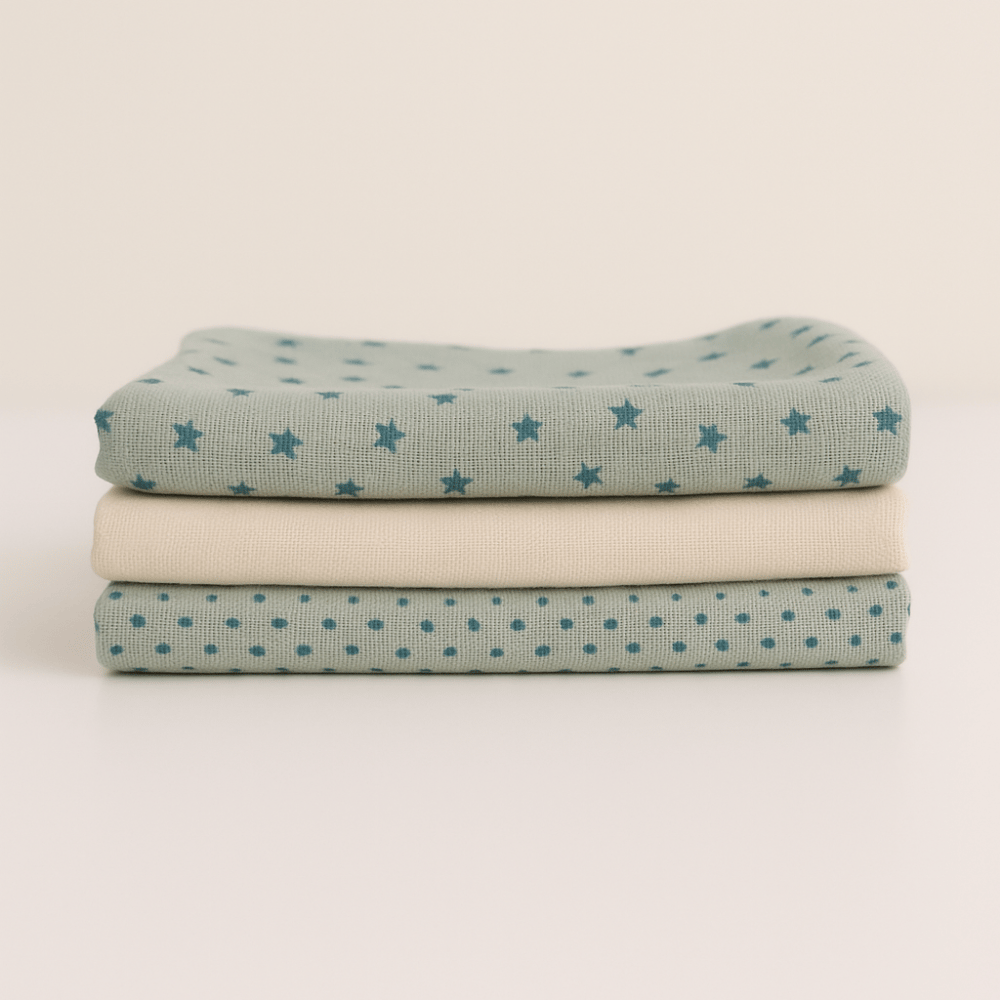 3lü Müslin Set - Mint Yıldızlı Takım