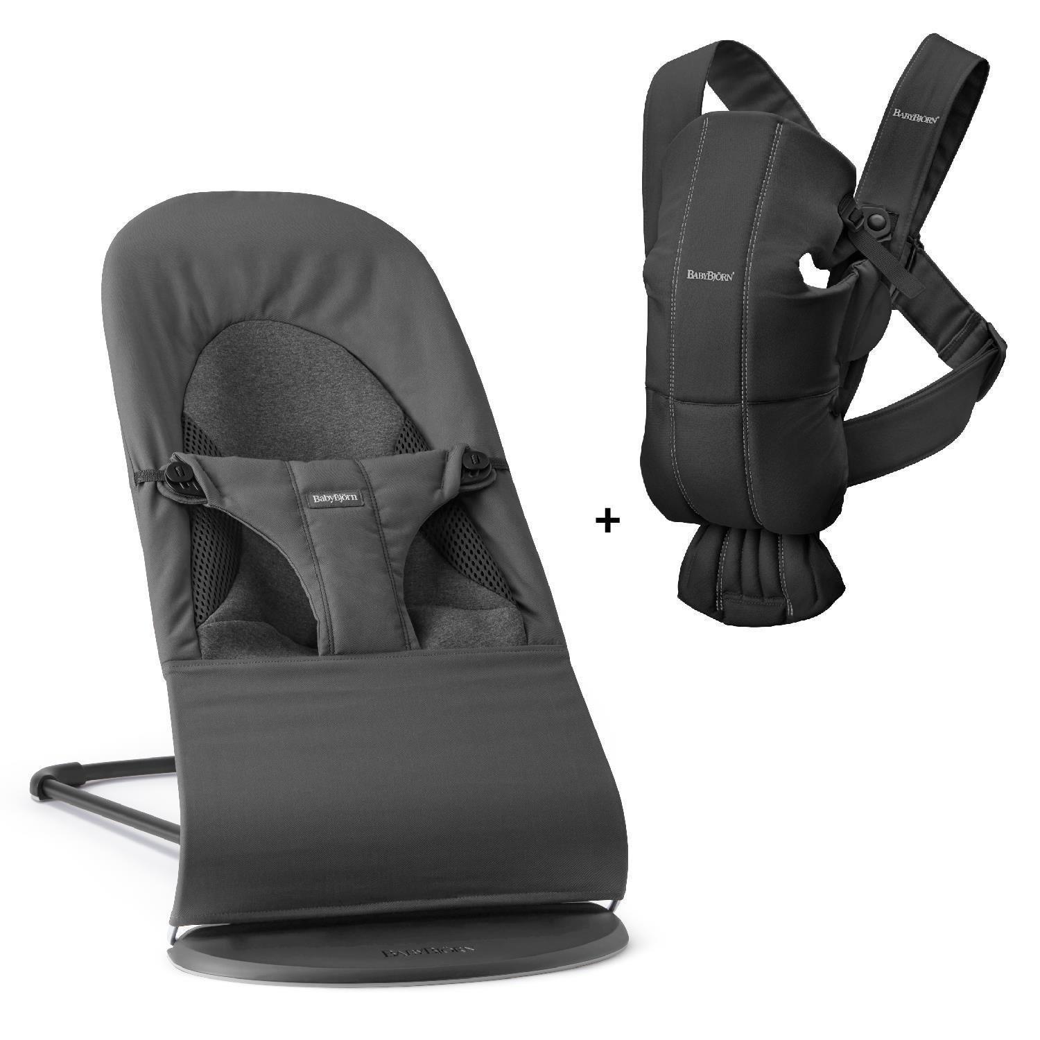 BabyBjörn 2li Set Balance Soft Woven Jersey Üçlü Kumaş Ana Kucağı Dark Grey & Kanguru Mini Woven Black