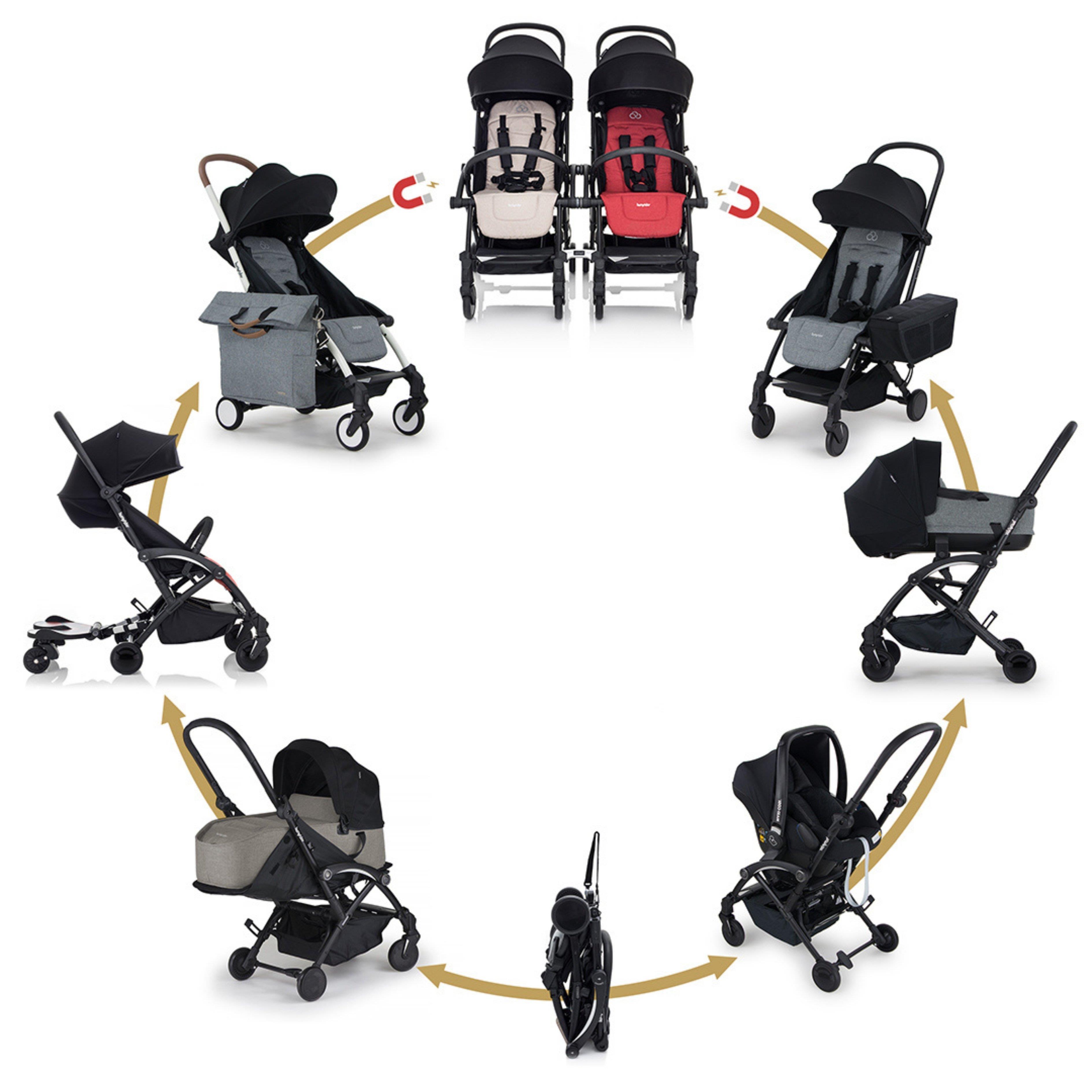 BabyBjörn Balance Soft Ana Kucağı Woven Jersey Tri-Fabric Light Beige & Bumprider Connect³ Bebek Arabası Black-Sand- Yan Düzenleyici Çanta