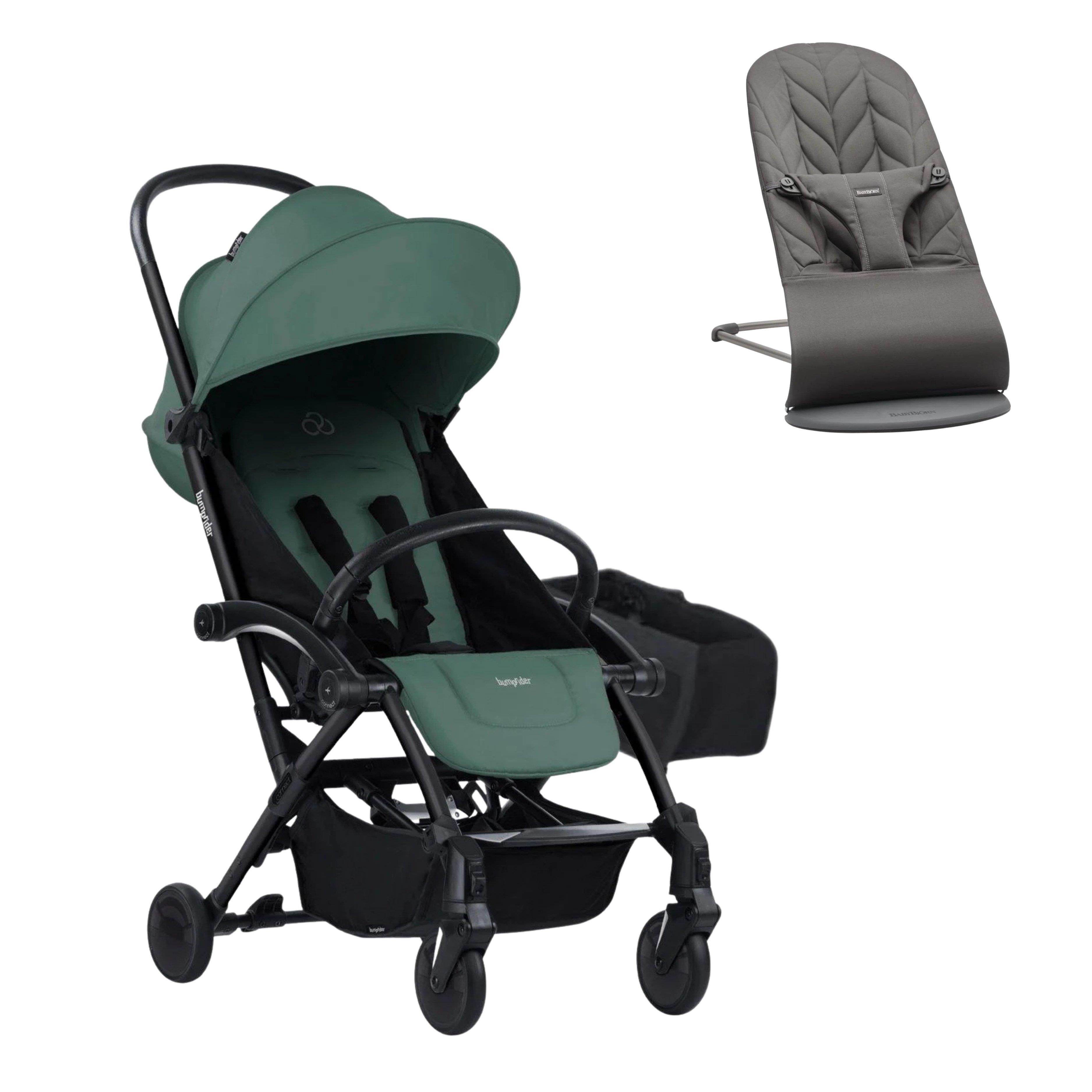 BabyBjörn Bliss Ana Kucağı Petal Woven Anthracite & Bumprider Connect³ Black-Olive Bebek Arabası - Yan Düzenleyici Çanta