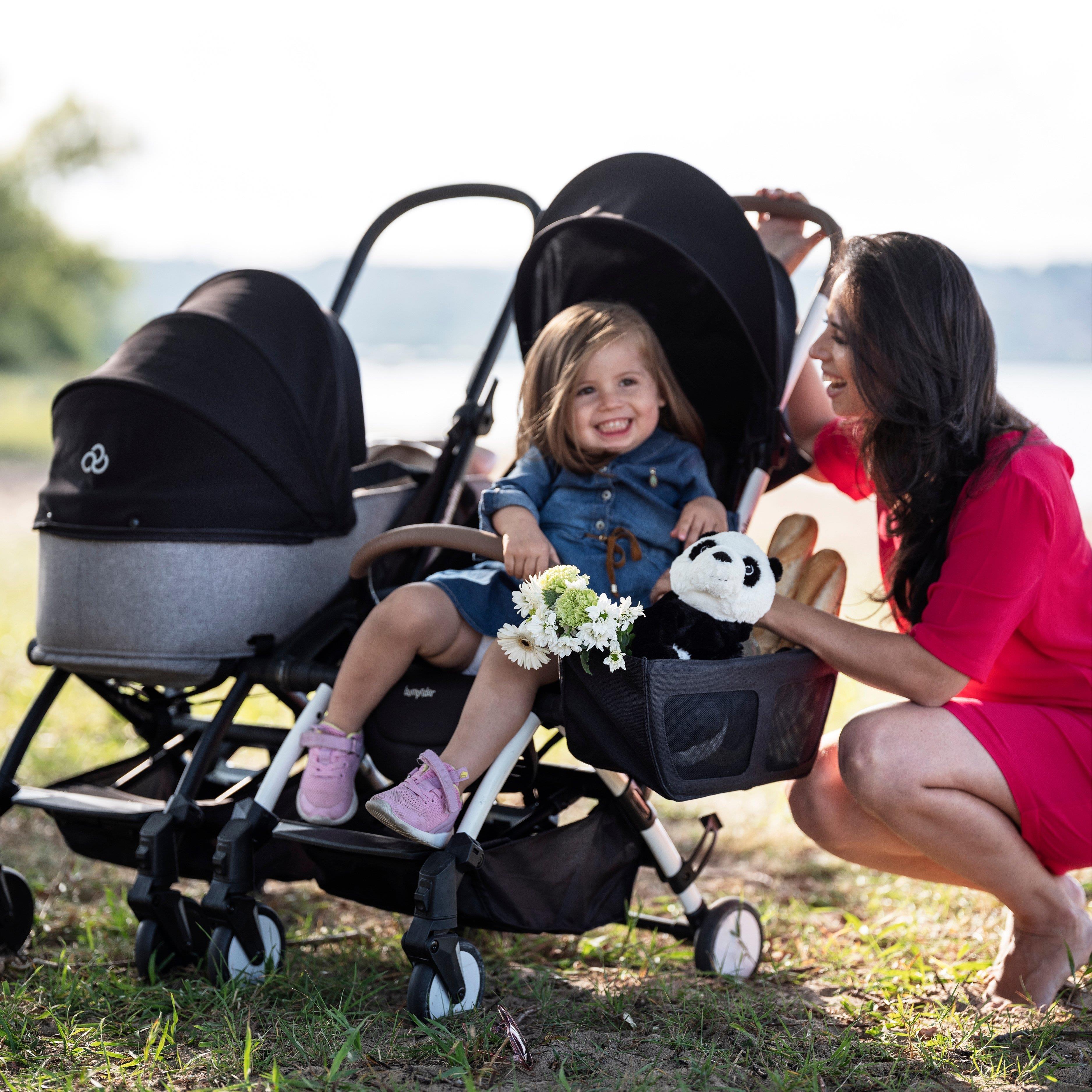 BabyBjörn Bliss Ana Kucağı Woven Sand Grey & Bumprider Connect³ Bebek Arabası Black-Sand - Yan Düzenleyici Çanta