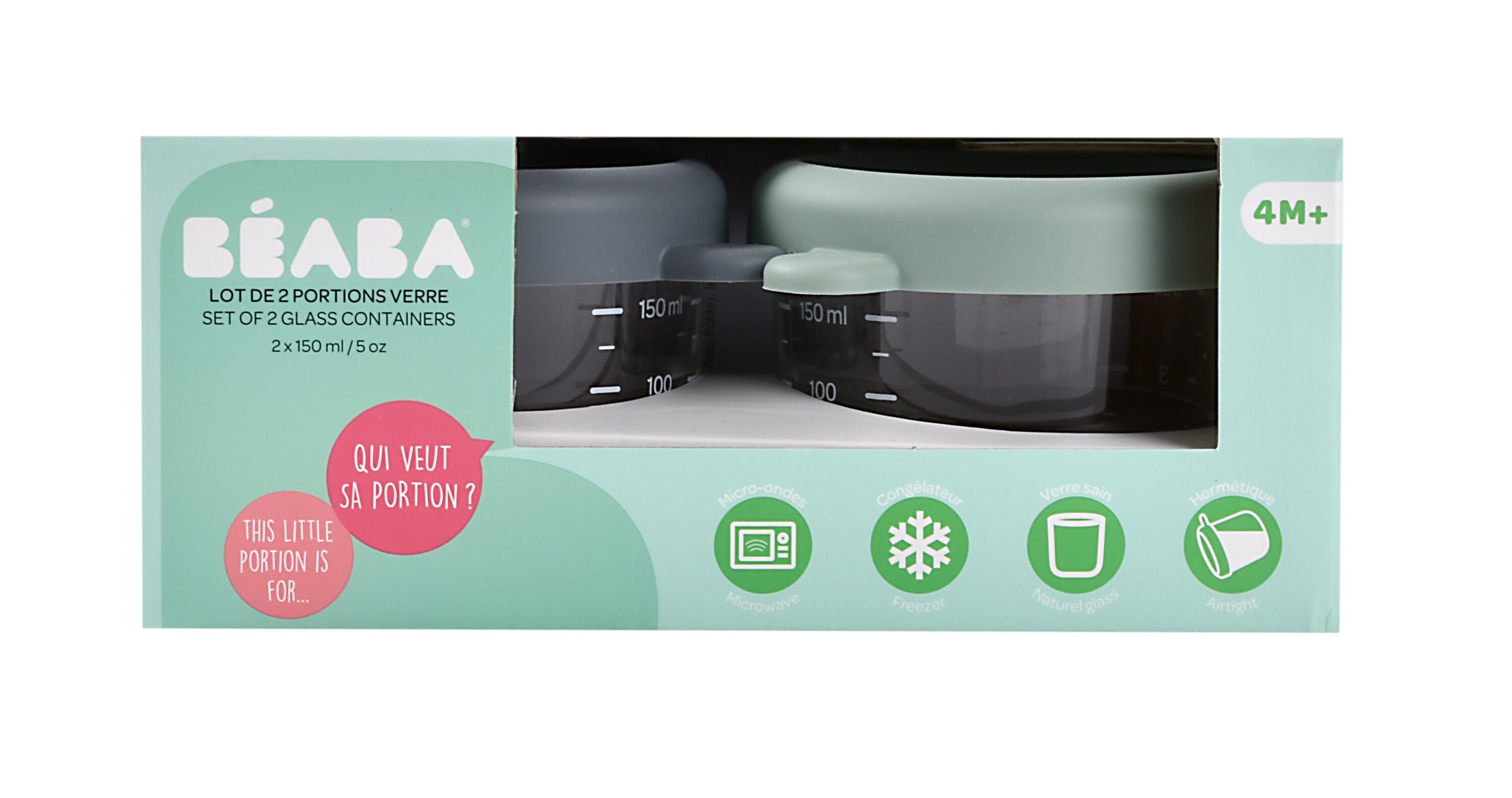 Beaba Bebek cam mama kavanozu 2li set , 150 ml Mineral / 150 ml Sage Green