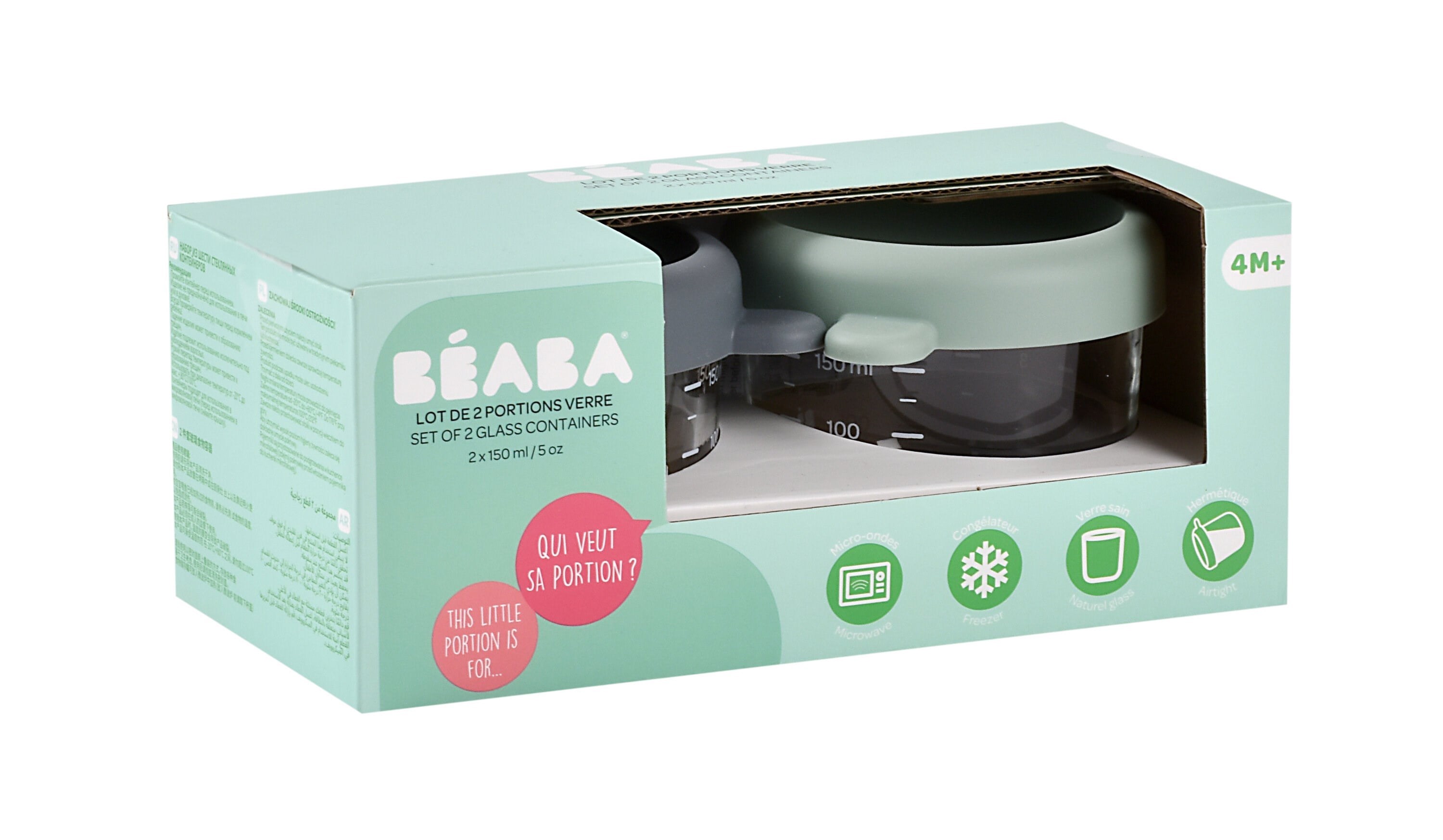 Beaba Bebek cam mama kavanozu 2li set , 150 ml Mineral / 150 ml Sage Green