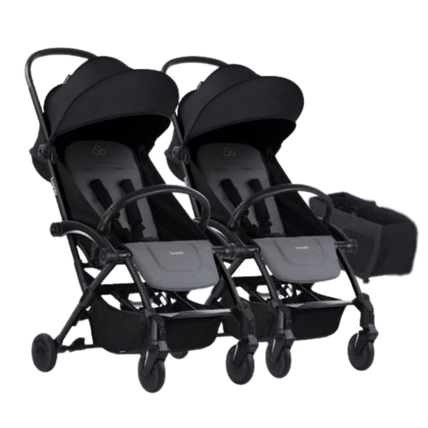 Bumprider Connect³ İkiz Bebek Arabası Black - Grey Melange & Yan Düzenleyici Çanta