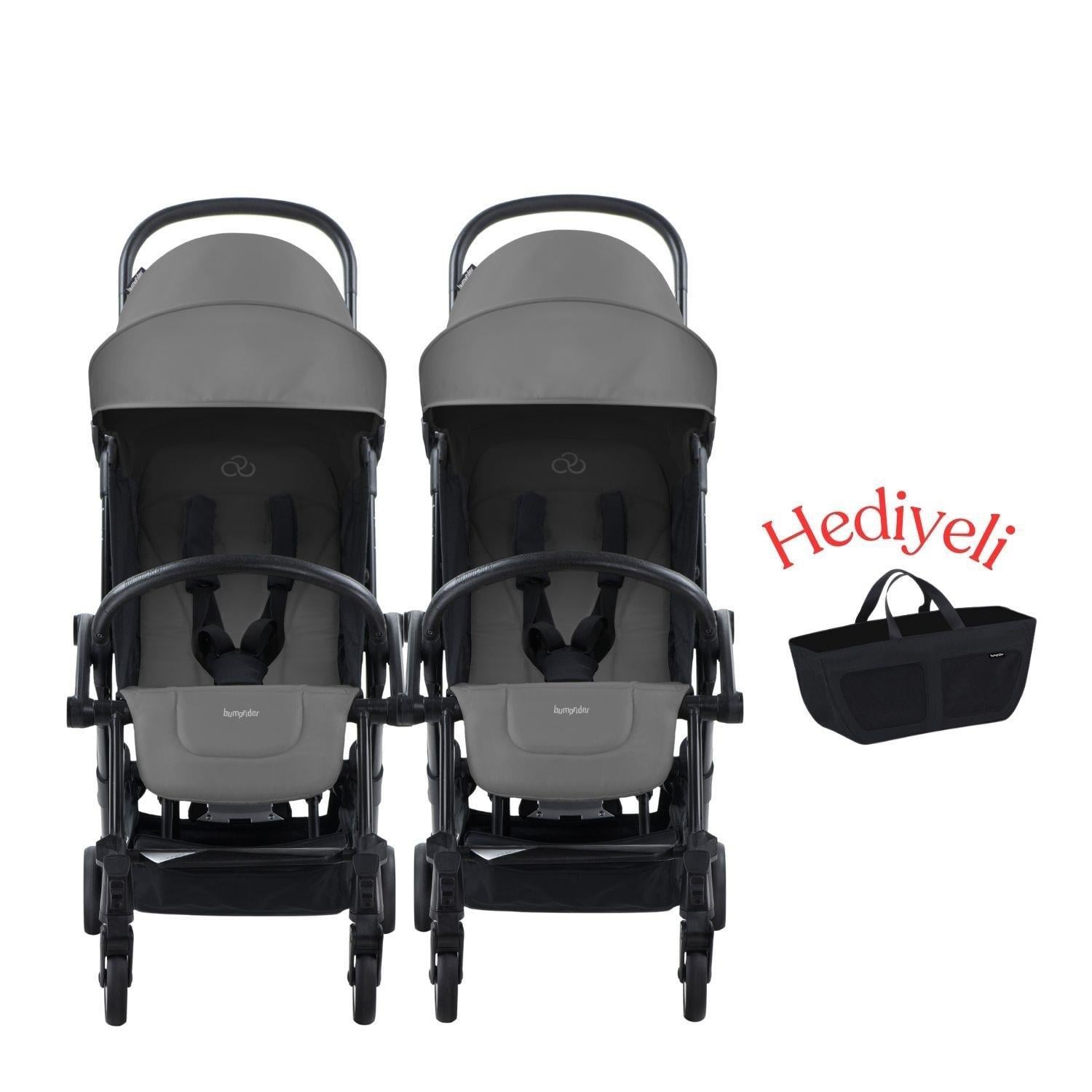Bumprider Connect³ İkiz Bebek Arabası Black - Grey & Yan Düzenleyici Çanta
