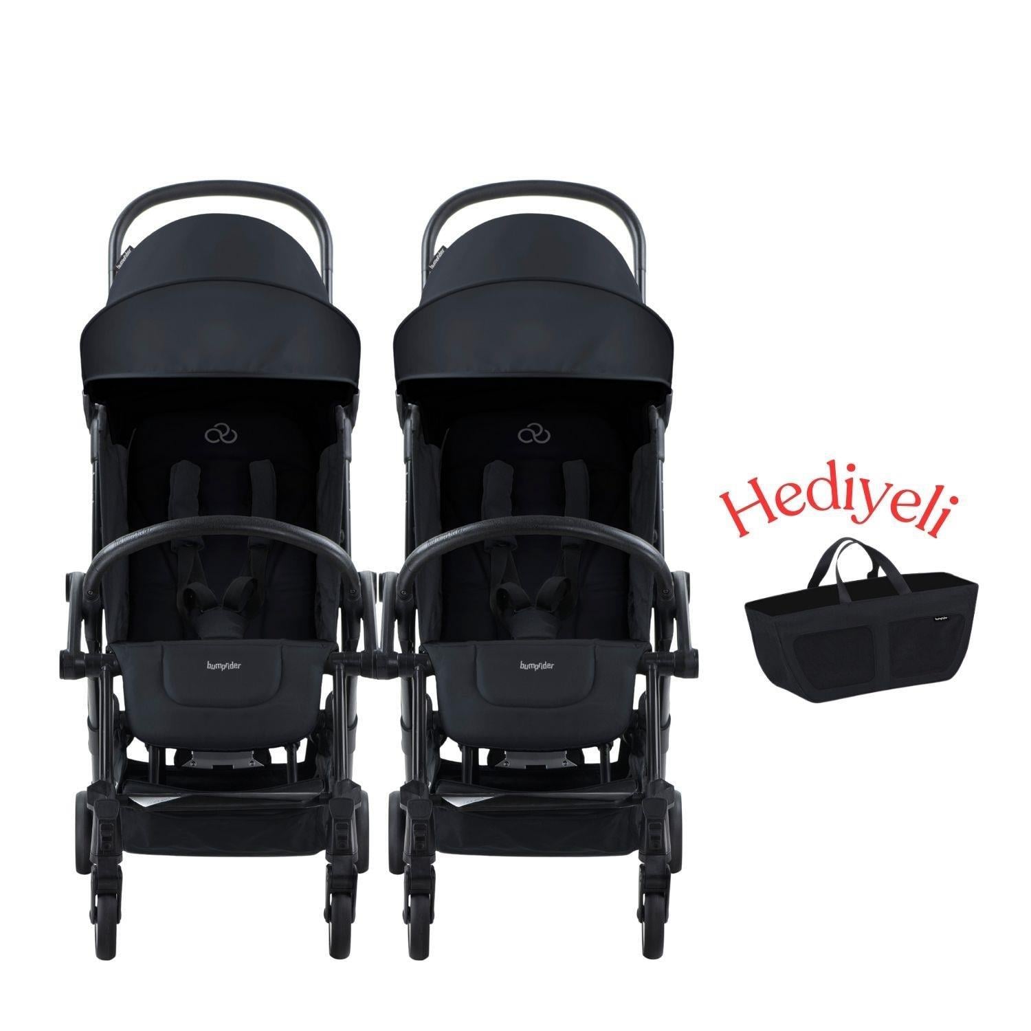 Bumprider Connect³ İkiz Bebek Arabası Black - Black & Yan Düzenleyici Çanta