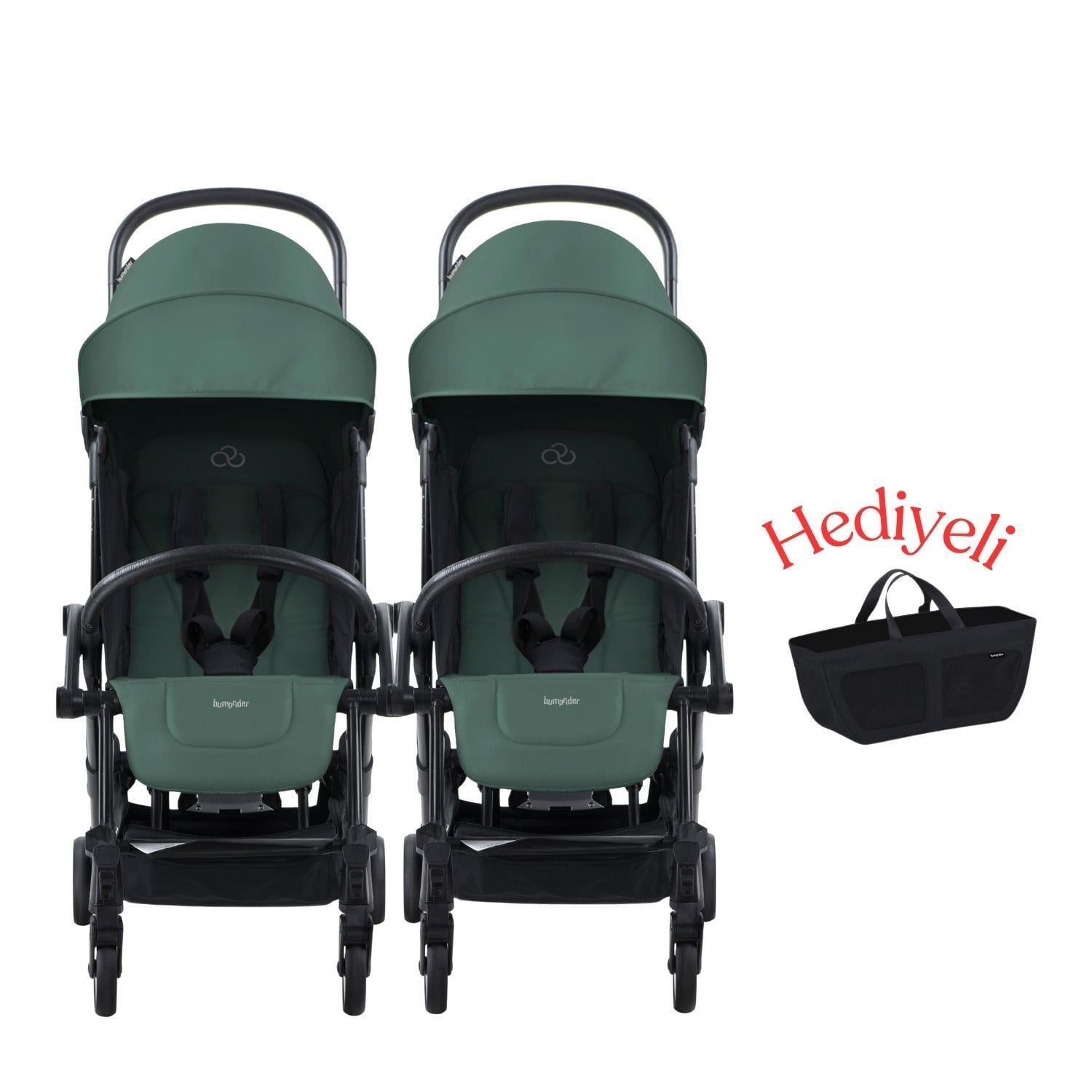 Bumprider Connect³ İkiz Bebek Arabası Black - Olive & Yan Düzenleyici Çanta
