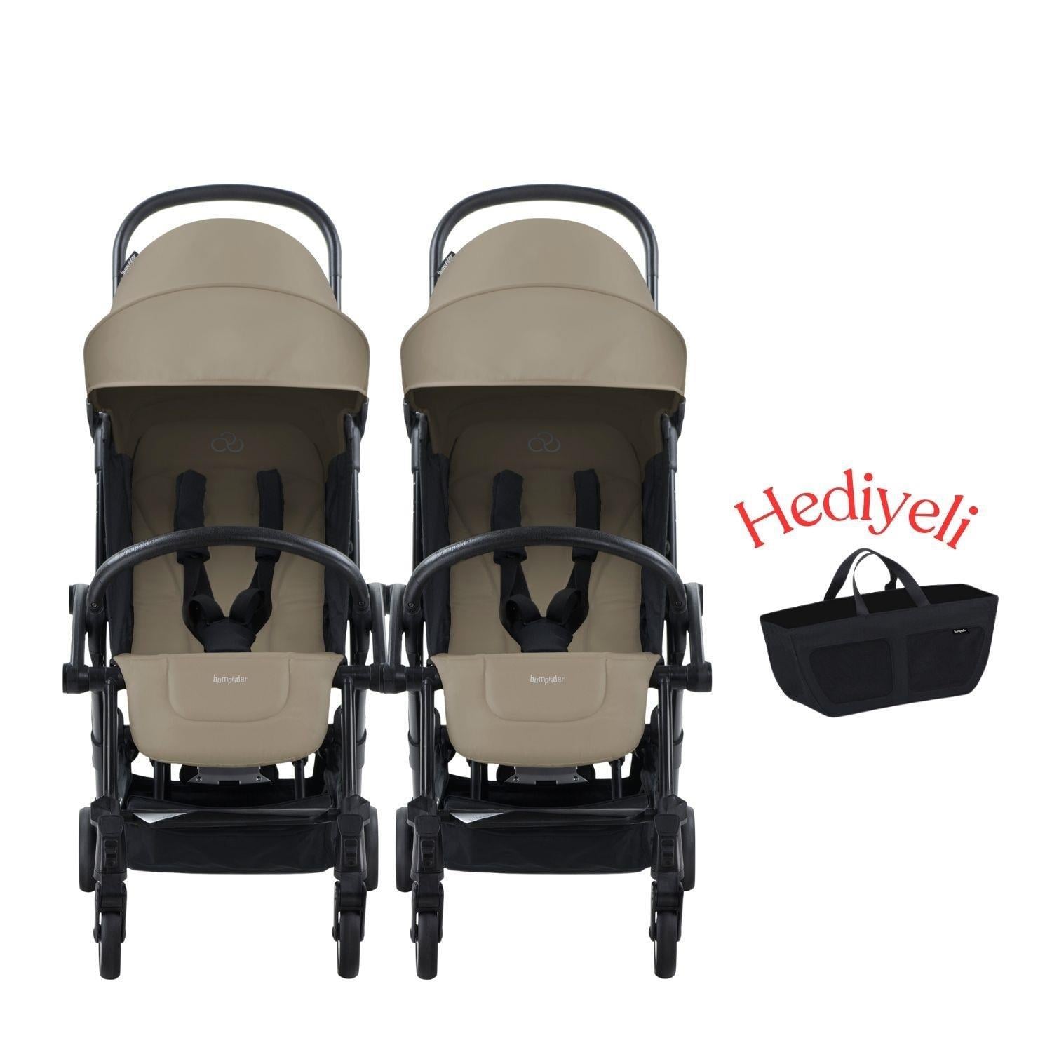 Bumprider Connect³ İkiz Bebek Arabası Black - Sand & Yan Düzenleyici Çanta