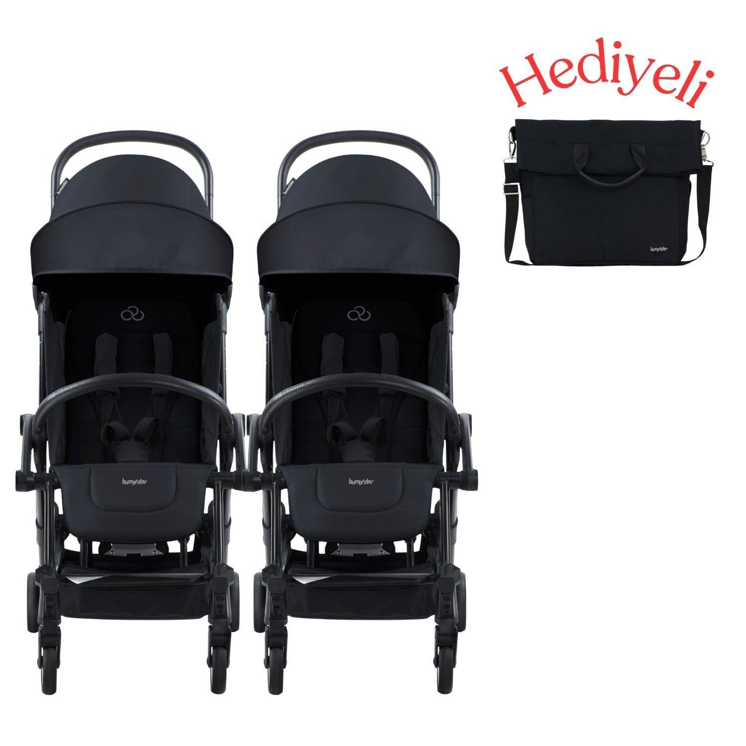 Bumprider Connect³ İkiz Bebek Arabası Black - Black & Yan Bakım Çantası Hediyeli