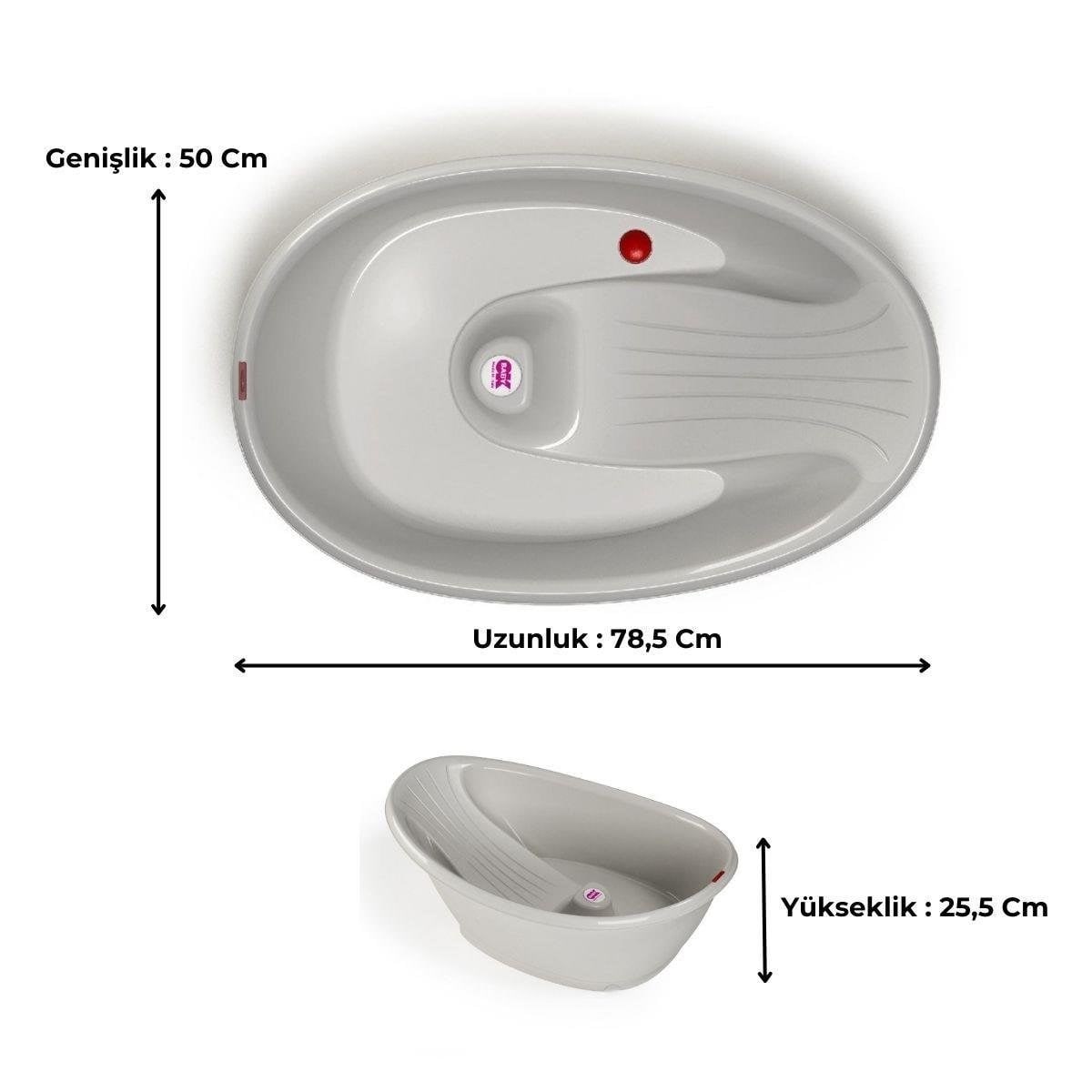OKBaby Bebek Banyo Seti Bella Dijital Termometreli Çift Yönlü Küvet + Hippo Duş Şapkası A.Gri