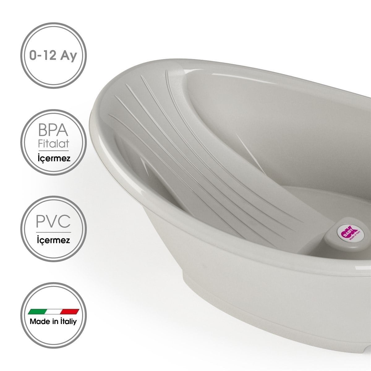 OKBaby Bebek Banyo Seti Bella Dijital Termometreli Çift Yönlü Küvet + Küvet Taşıyıcı + Hippo Duş Şapkası A.Gri