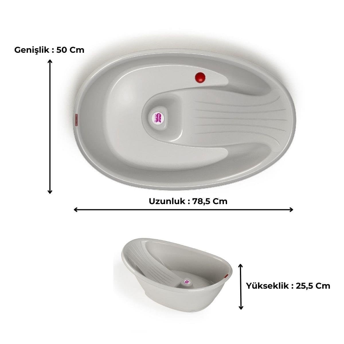 OKBaby Bebek Banyo Seti Bella Dijital Termometreli Çift Yönlü Küvet + Küvet Taşıyıcı + Hippo Duş Şapkası A.Gri