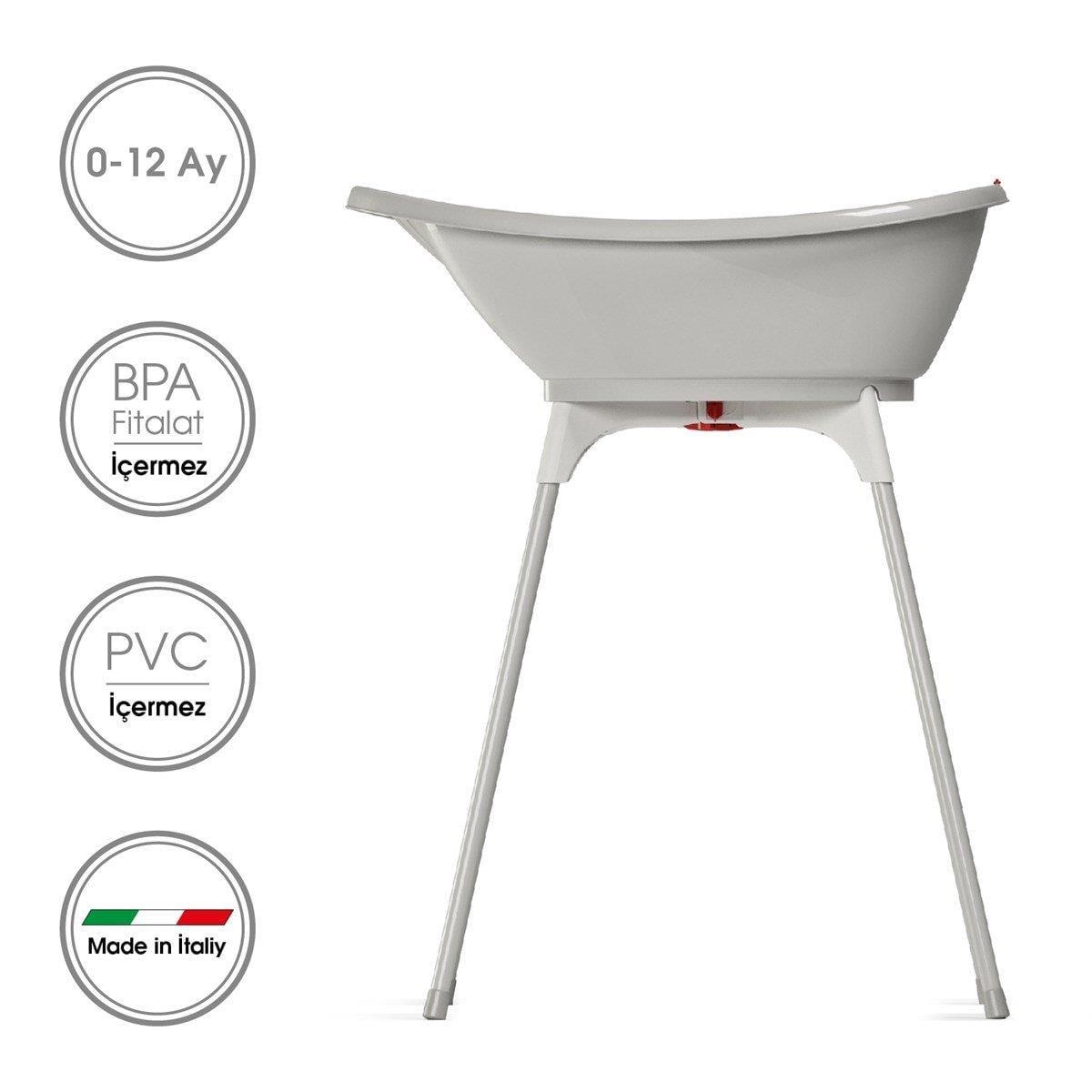 OKBaby Bebek Banyo Seti Bella Dijital Termometreli Çift Yönlü Küveti & Küvet Taşıyıcı A. Gri