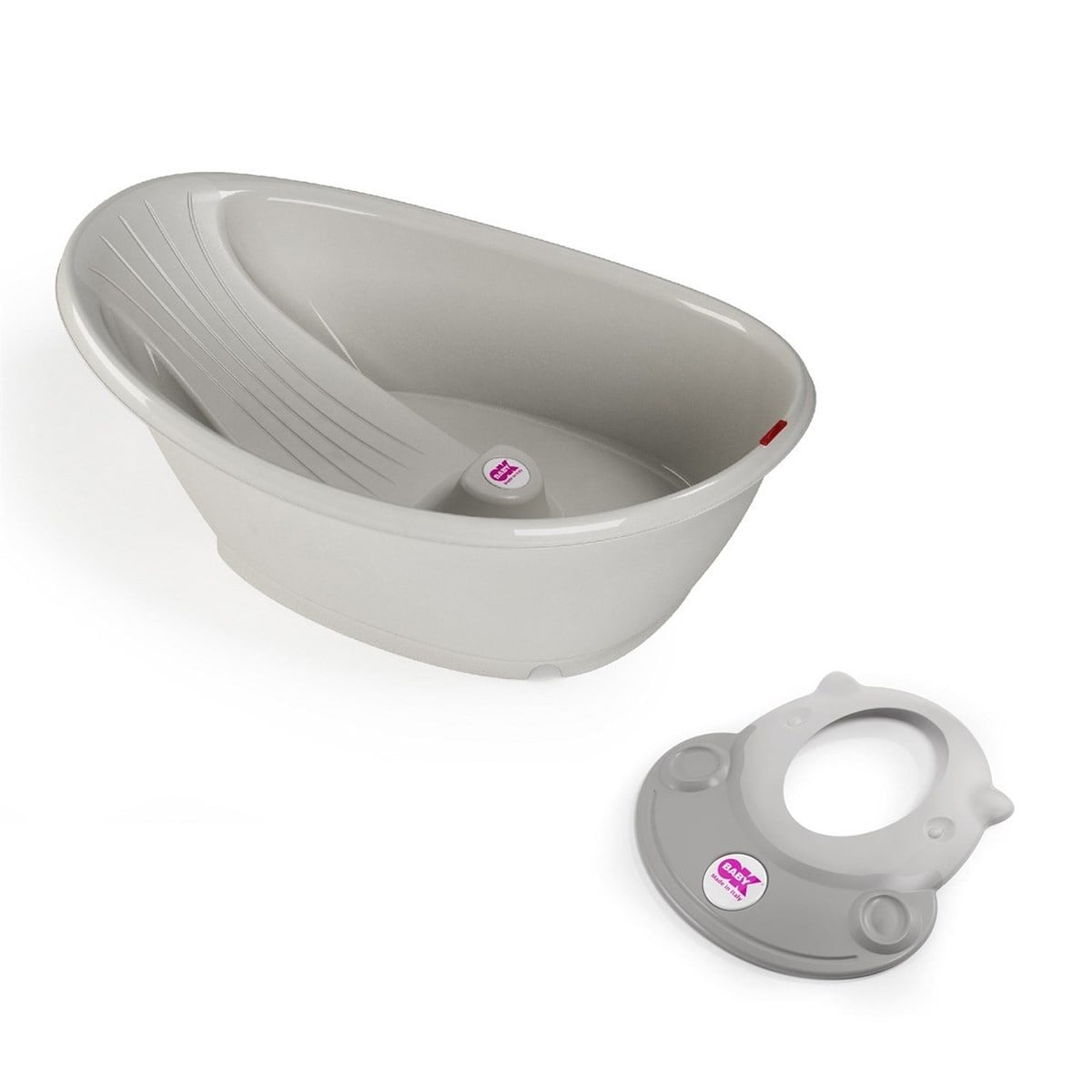 OKBaby Bebek Banyo Seti Bella Dijital Termometreli Çift Yönlü Küvet + Hippo Duş Şapkası A.Gri