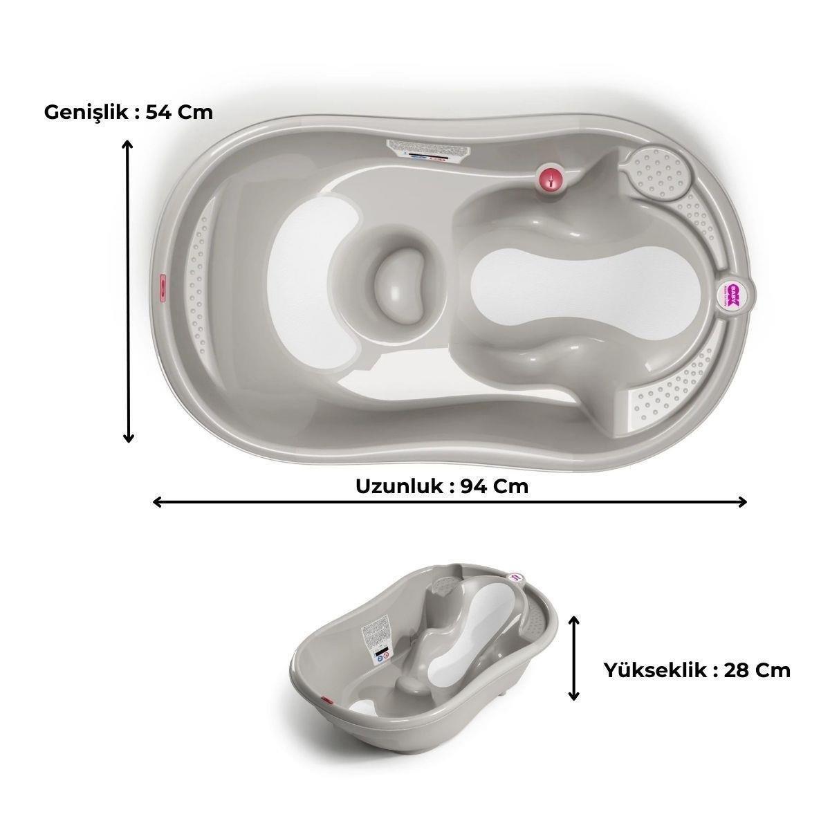 OKBaby Bebek Banyo Seti Onda Evolution Dijital Termometreli Çift Yönlü Bebek Küveti A. Gri & Bebek Küvet Taşıyıcı