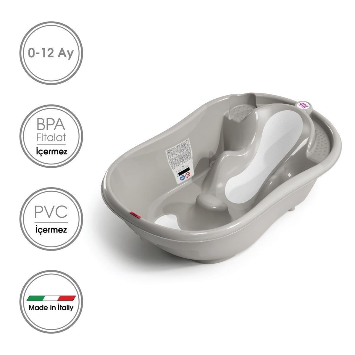 OKBaby Bebek Banyo Seti Onda Evolution Dijital Termometreli Çift Yönlü Bebek Küveti A. Gri & Bebek Küvet Taşıyıcı