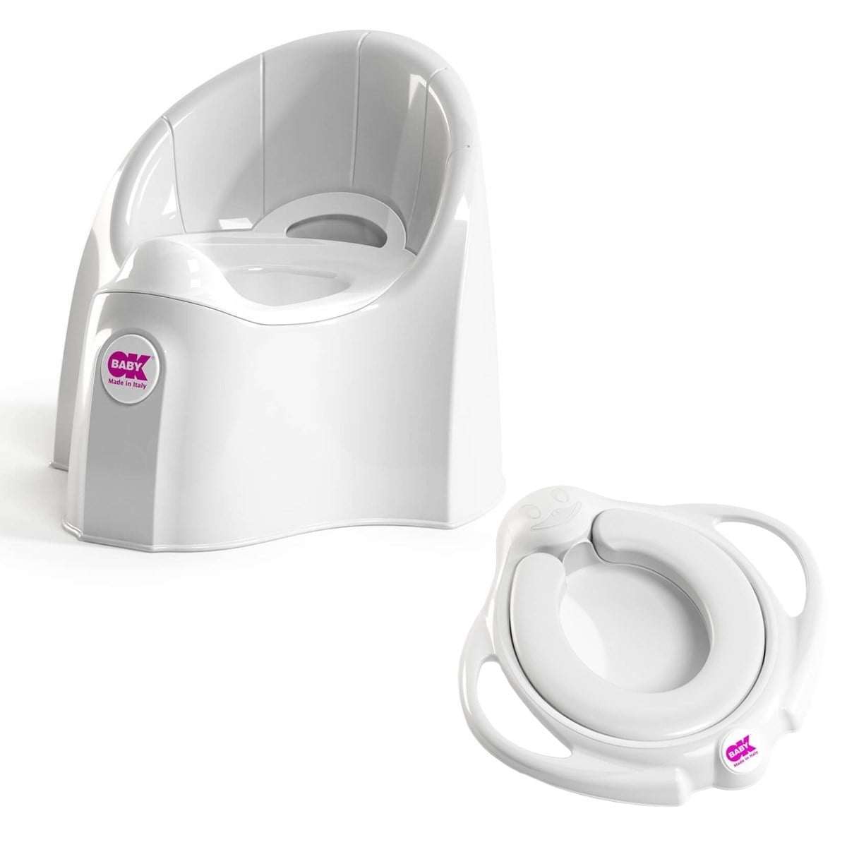 OKBaby Bebek Banyo Seti Pinguo Soft Klozet Adaptörü + Pasha Eğitici Koltuk Oturak K.Beyaz