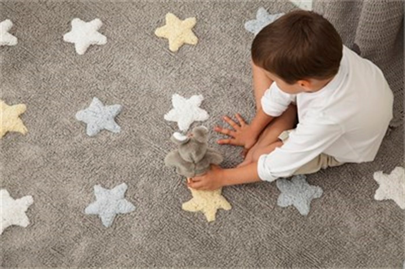 STARS Tricolor Halı Gri/ Mavi-Beyaz-Sarı