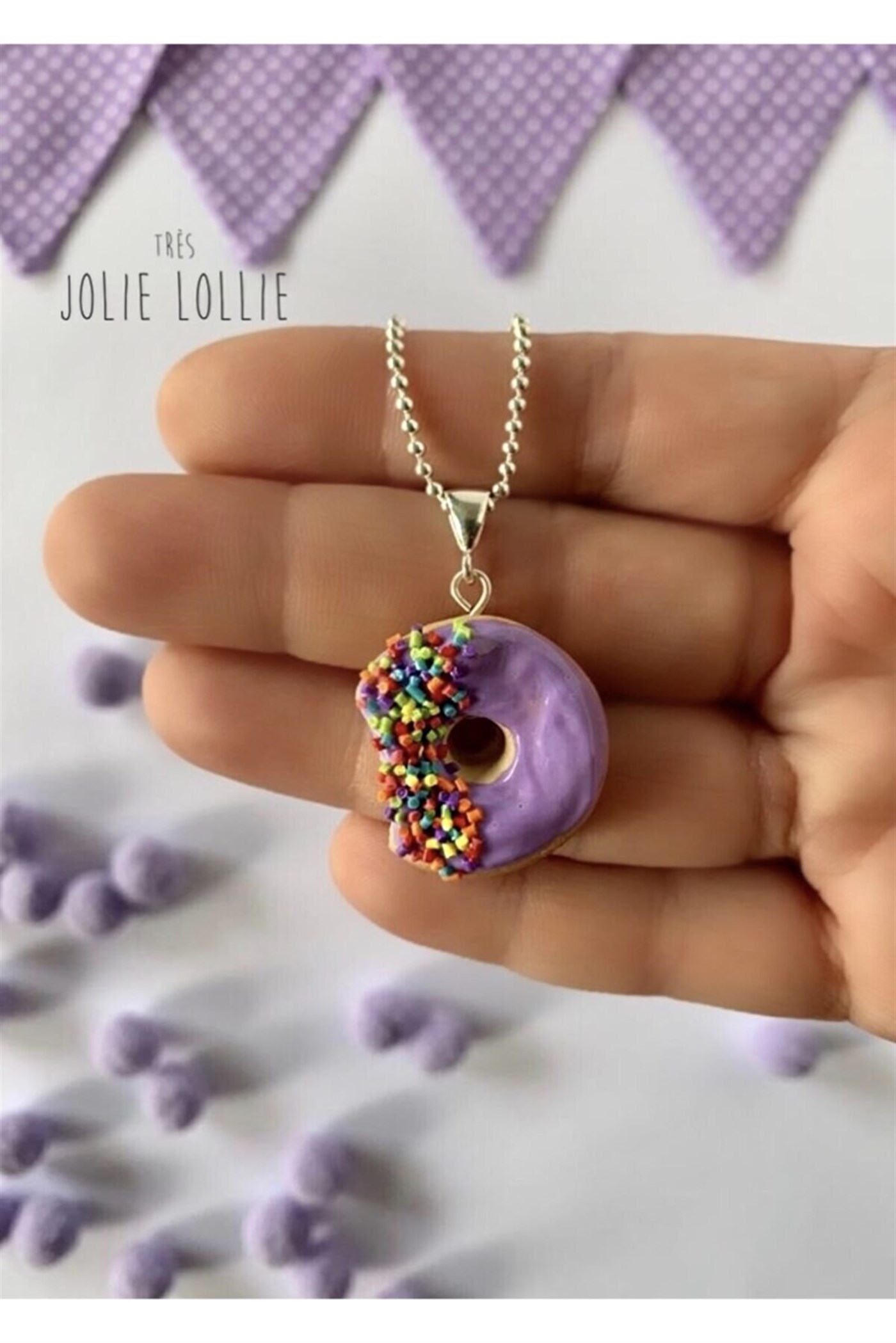 Donut Gümüş Kolye - Mor