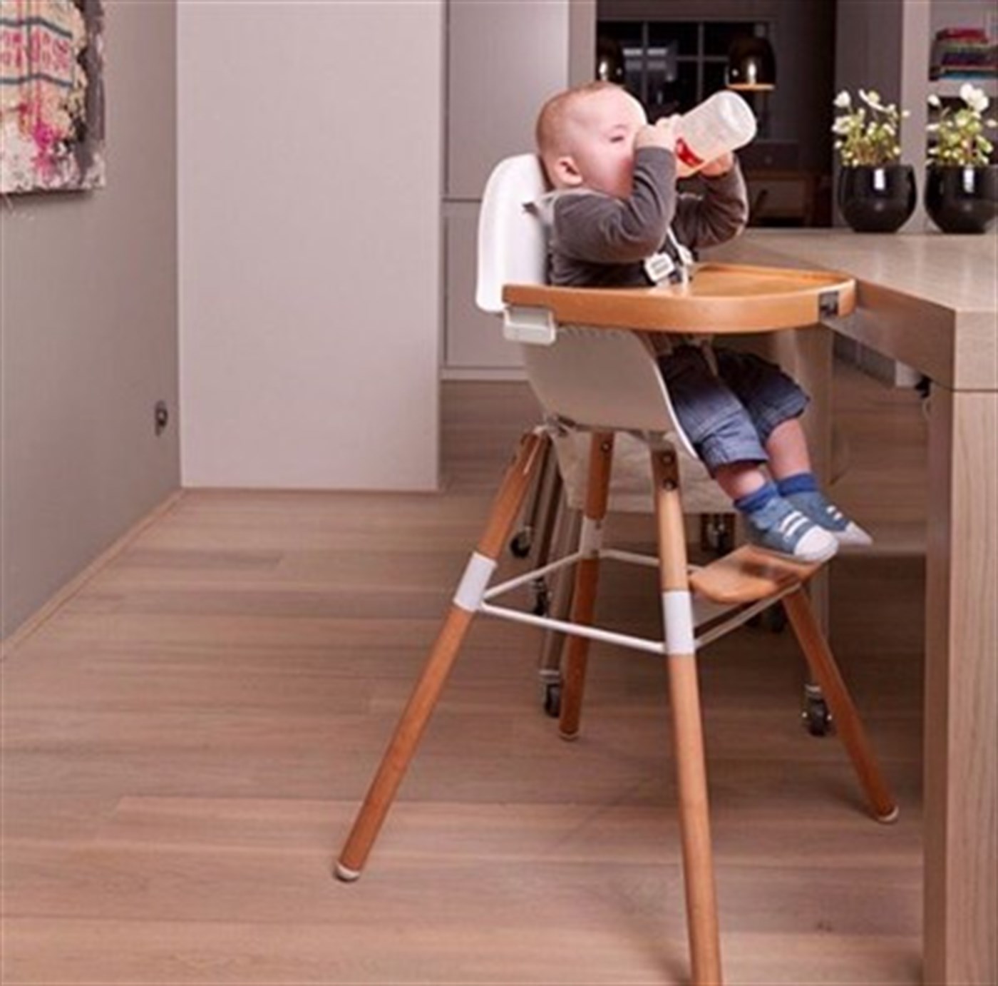 EVOLU 2 MAMA SANDALYESİ, NATUREL / BEYAZ + NATUREL TEPSİ