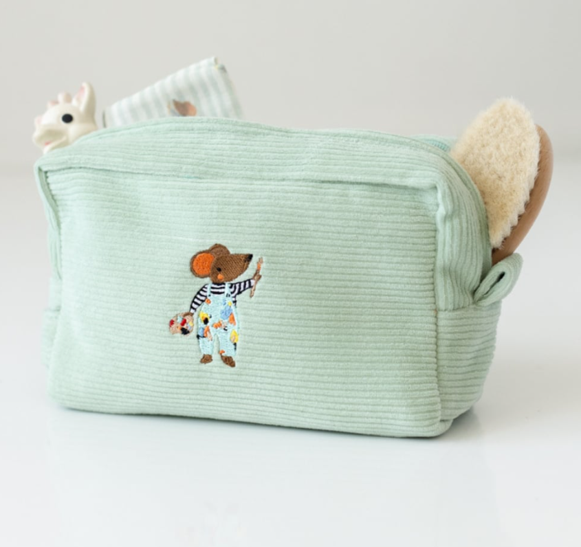 Kadife Organizer Nakışlı Çanta Mint