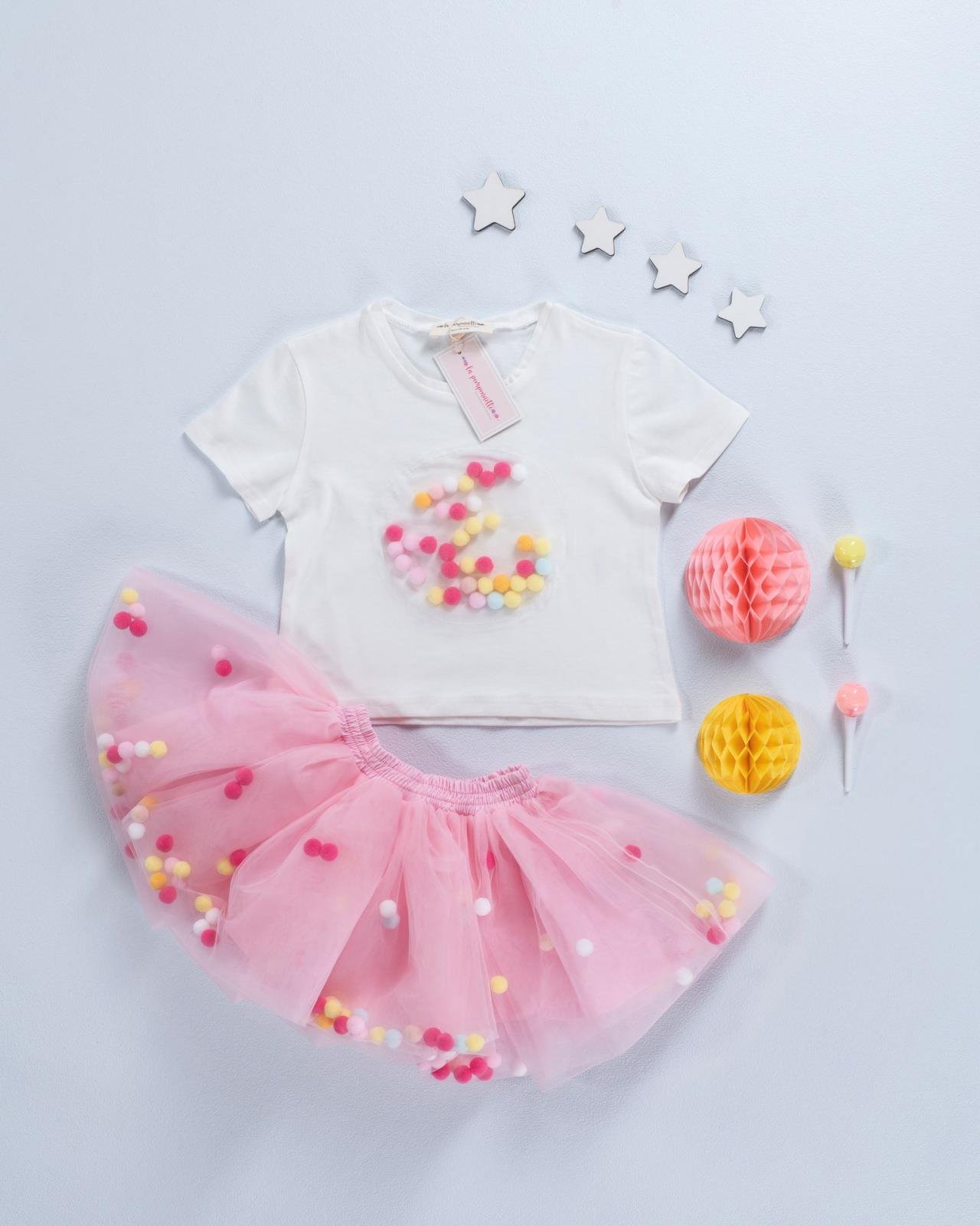 La Pomponnette Ponponlu T-shirt Perla